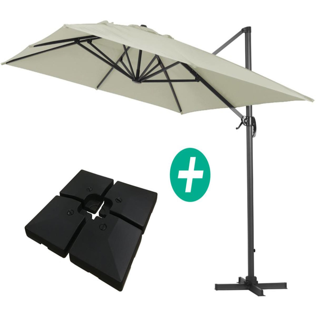Habitat et Jardin Parasol jardin déporté Alu  Sun 4   - Rectangle - 3 x 4 m - Ecru - Dalles à lester incluses