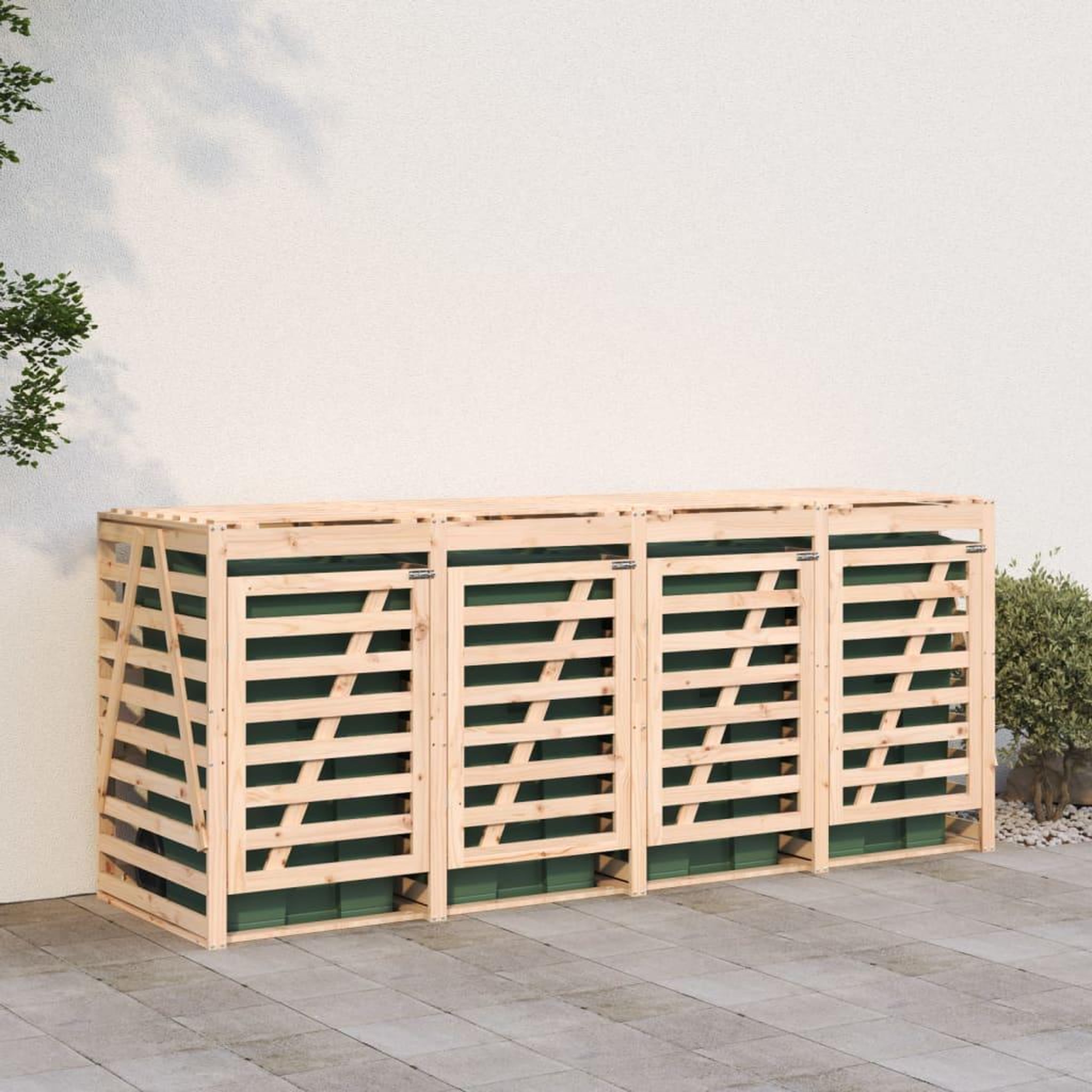 Voir la diapositive 3 : VIDAXL Abri de poubelles quadruple sur roulettes bois massif pin