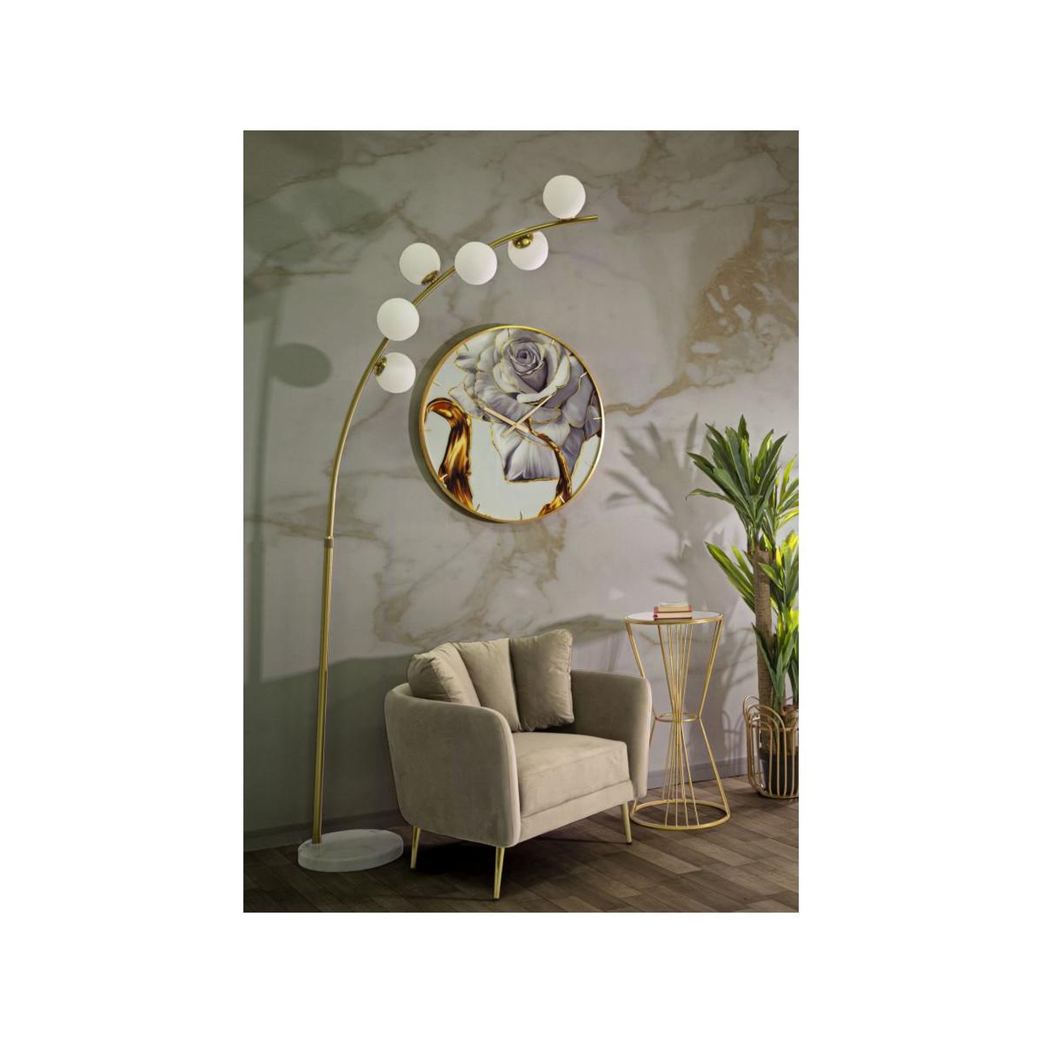 Voir la diapositive 6 : Paris Prix Lampadaire arc 6 sphères  luci  220cm blanc & or