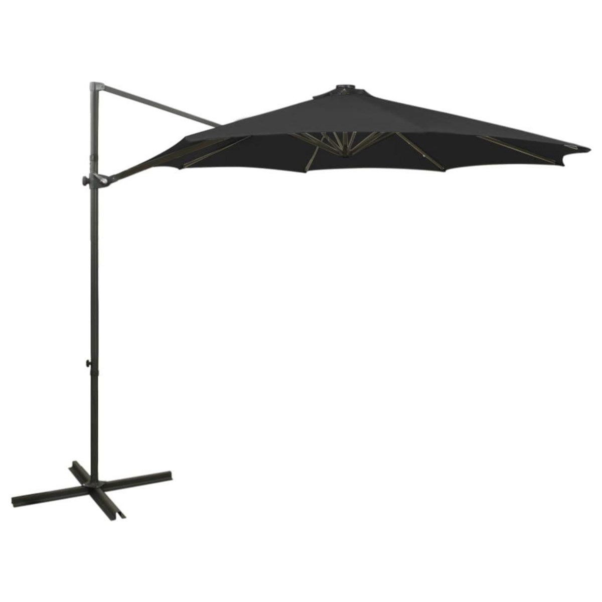 VIDAXL Parasol de jardin en porte-a-faux et mat et lumieres LED noir