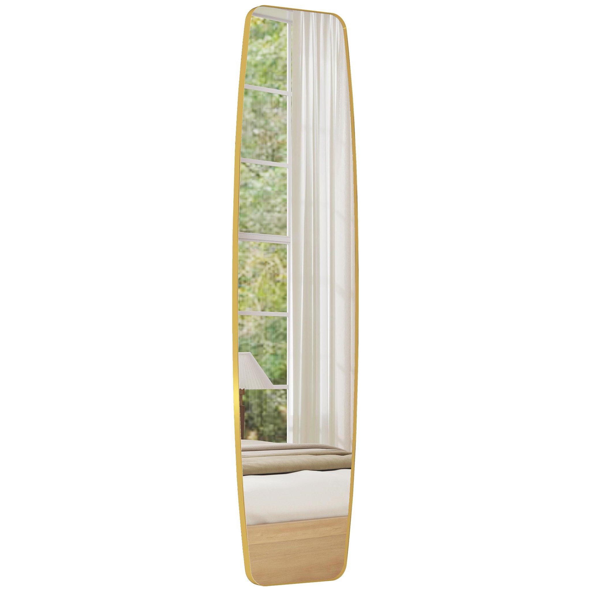 Voir la diapositive 5 : HOMCOM Grand miroir mural ovale design pleine longueur L.40 x H.160 cm cadre métal doré