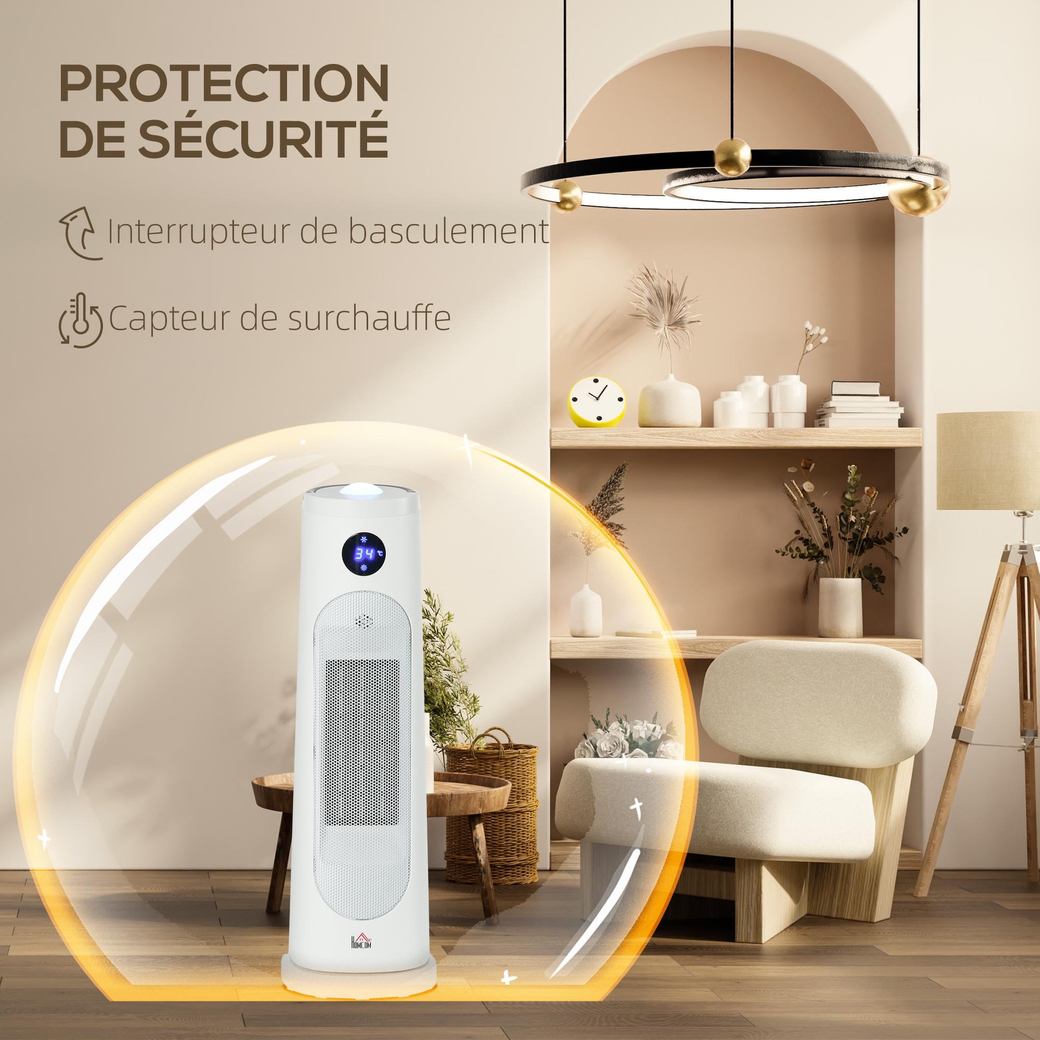 Voir la diapositive 5 : HOMCOM Chauffage d'appoint électrique colonne avec télécommande et timer - chauffage soufflant 1400-2000W - panneau LED - acier plastique noir blanc
