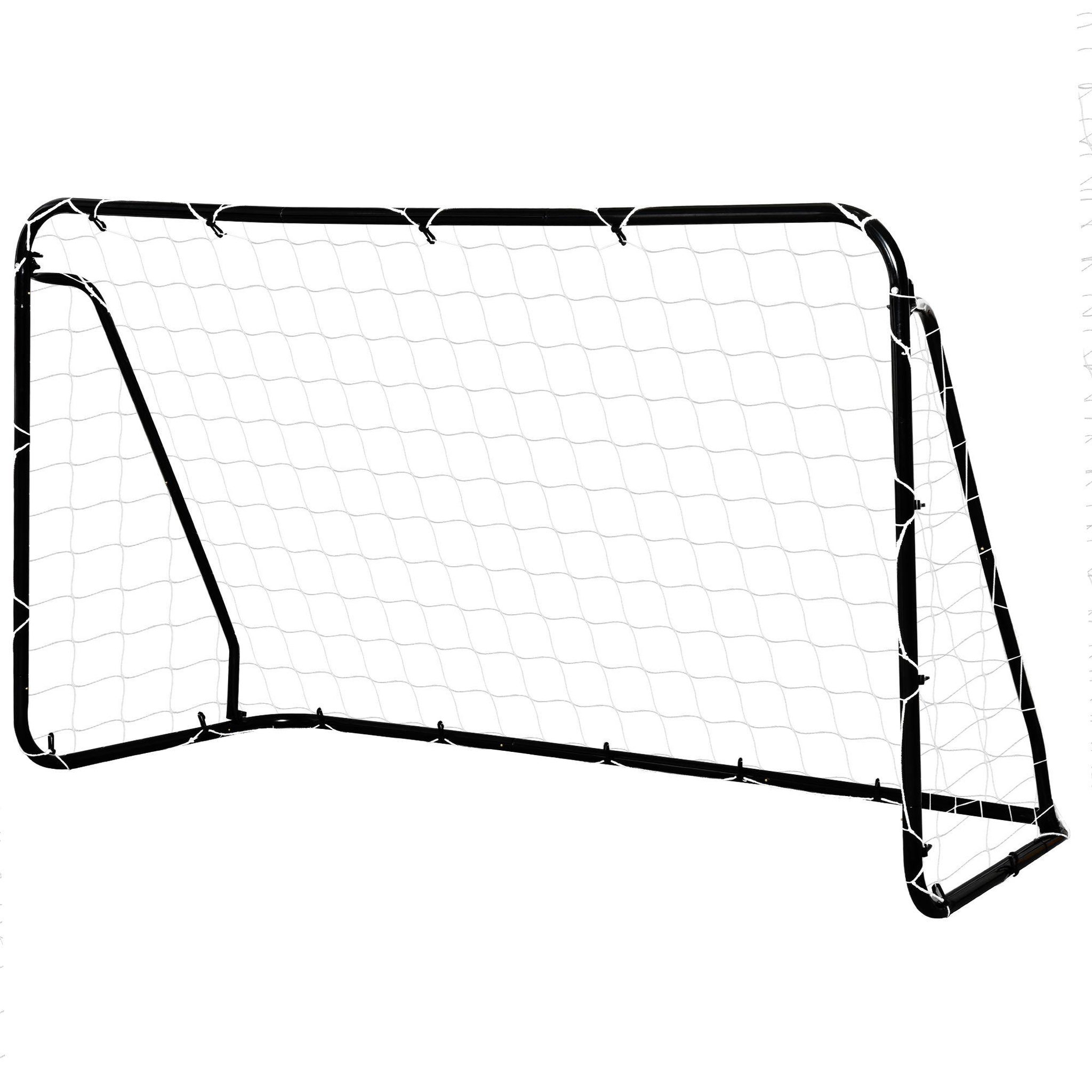 Voir la diapositive 1 : HOMCOM But de football - cage de foot - but futsal dim. 203l x 81l x 120h cm - châssis métal époxy filet polyester - piquets inclus - noir