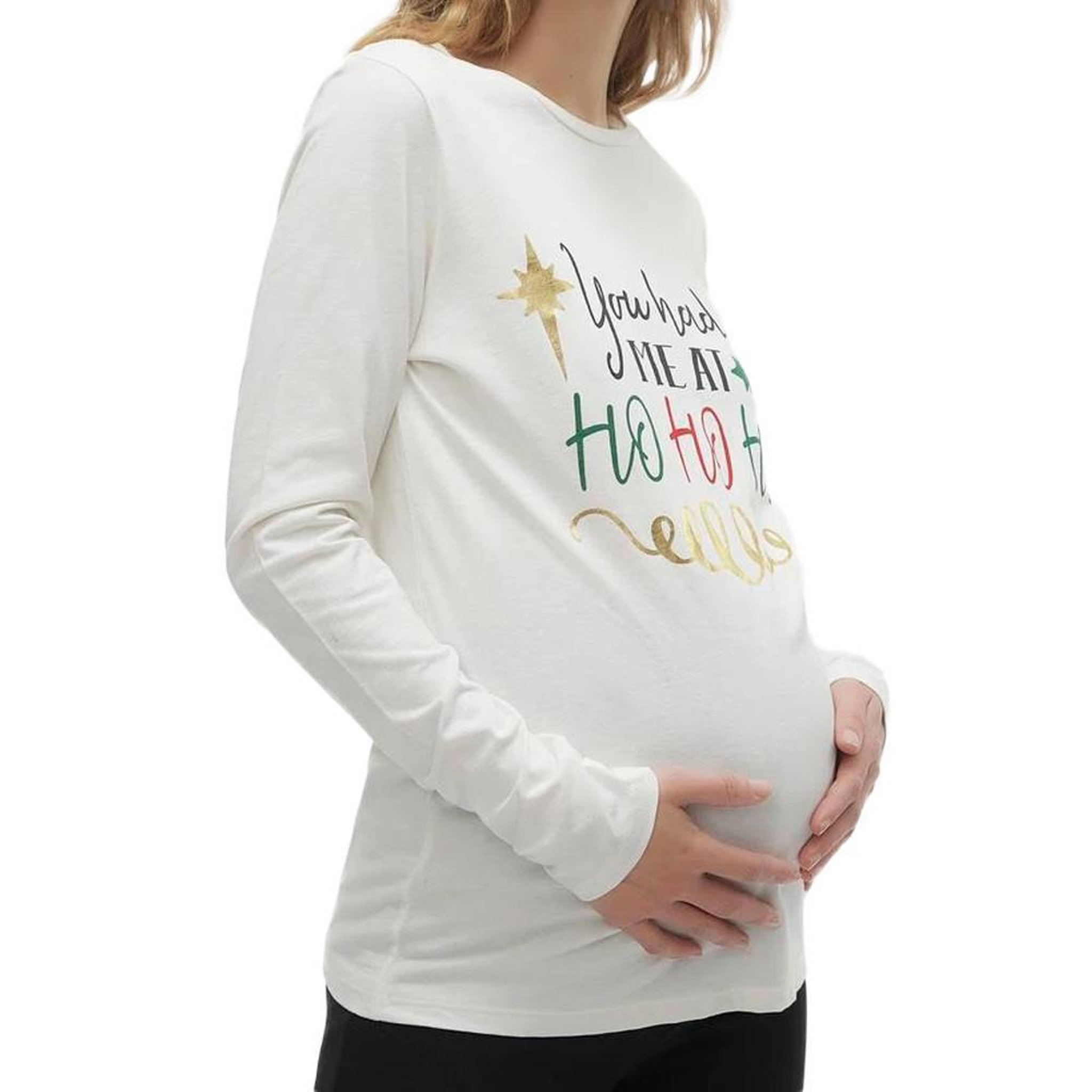 MAMALICIOUS T shirt Manches Longues  Femme Mamalicious Hoho. Coloris disponibles : Beige