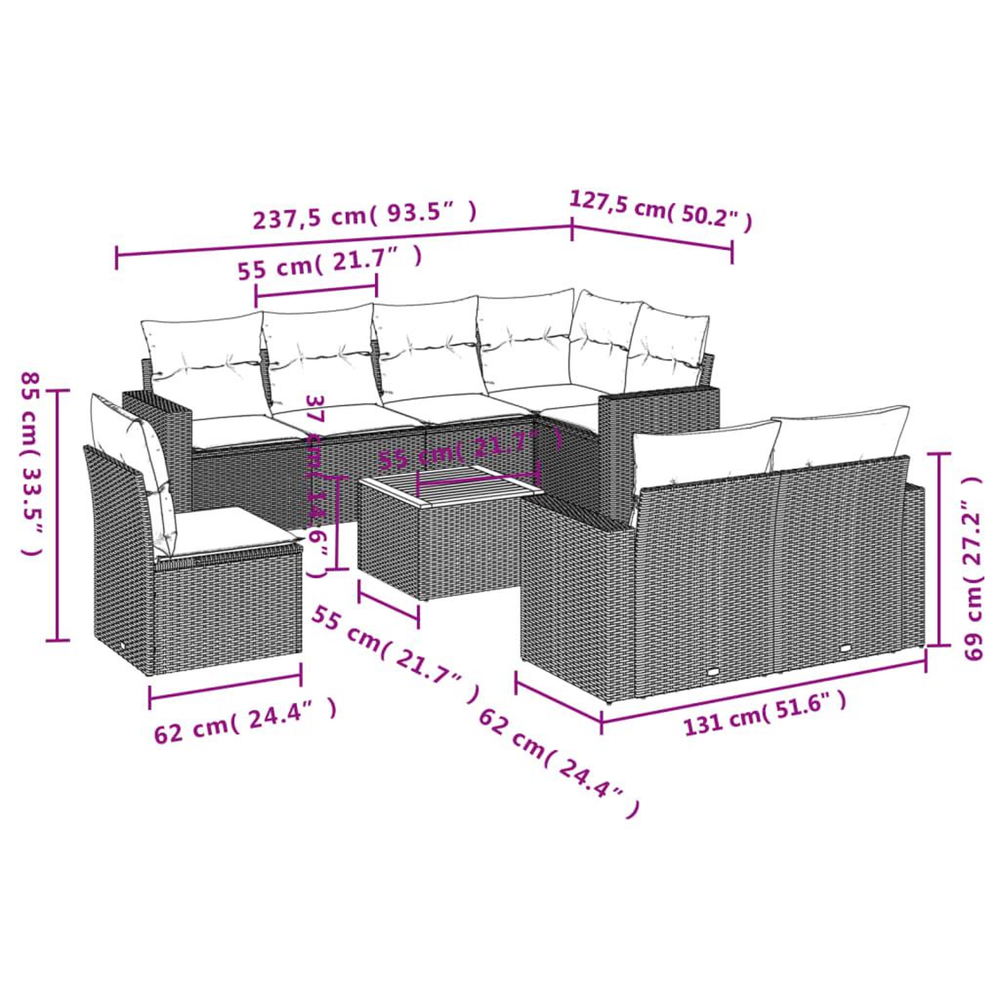 Voir la diapositive 6 : VIDAXL Salon de jardin 9 pcs avec coussins noir resine tressee