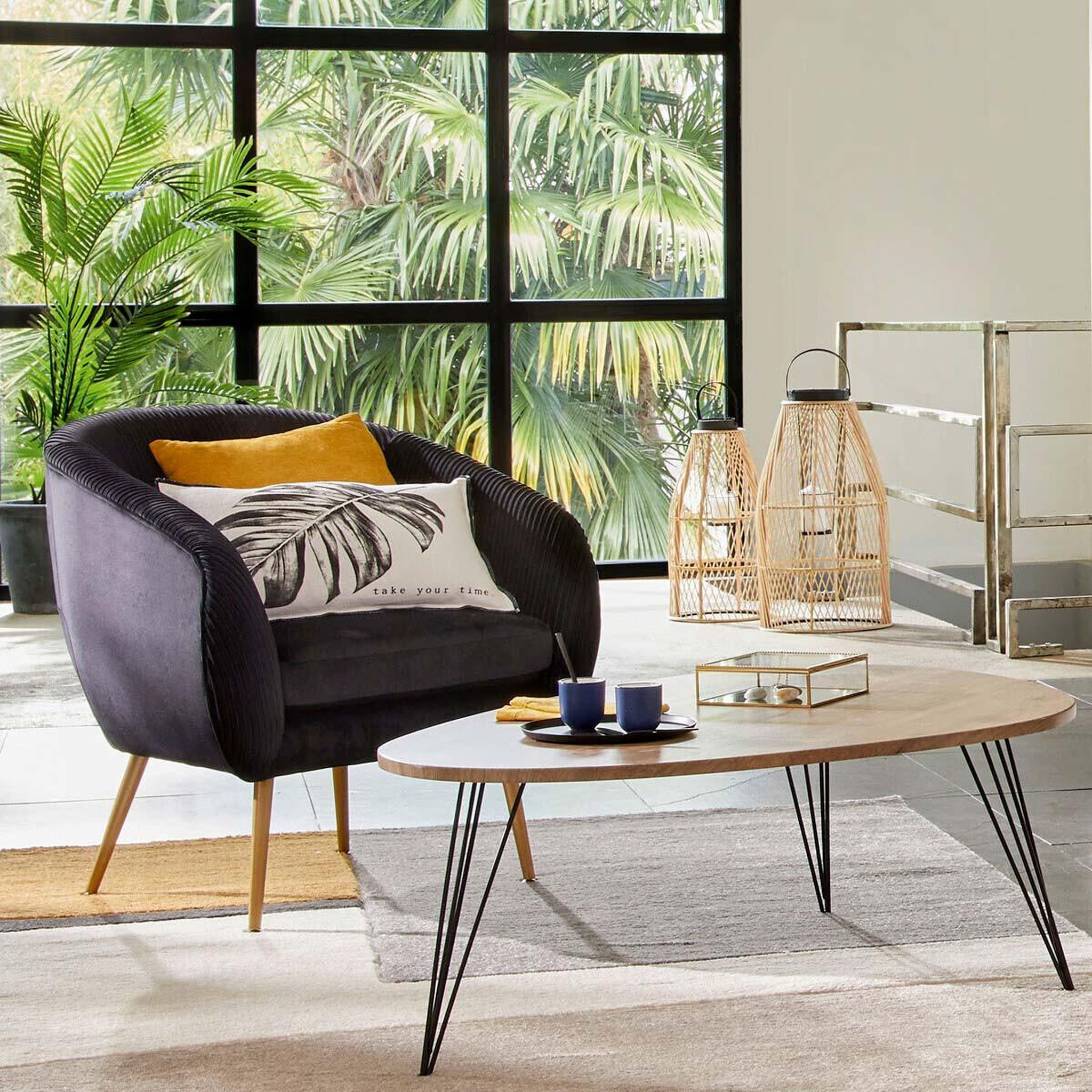Voir la diapositive 3 : ATMOSPHERA Table basse design industriel neile - l. 112 x h. 40 cm - noir