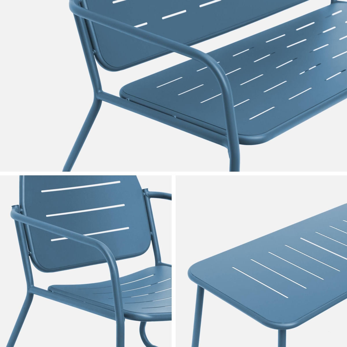 SWEEEK Salon de jardin en métal, 4 places, 1 canapé, 2 fauteuils, 1 table basse