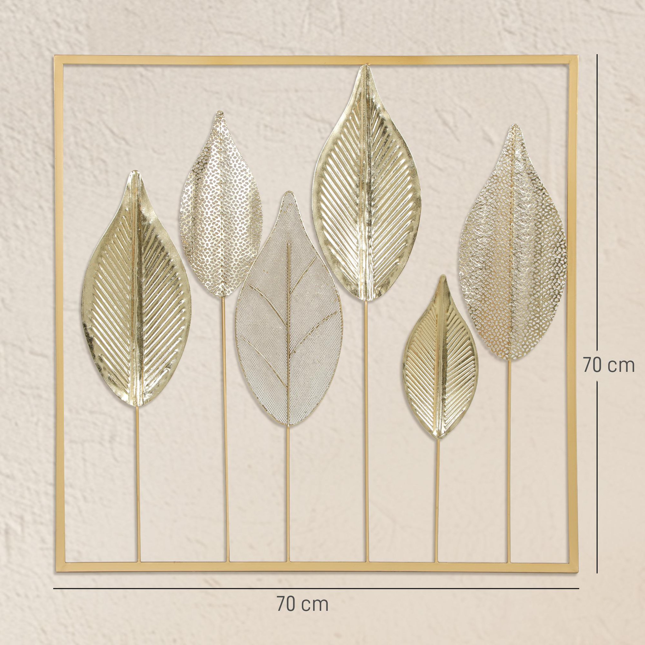 Voir la diapositive 3 : HOMCOM Décoration murale métal doré - Déco murale feuilles - 70 x 70 cm