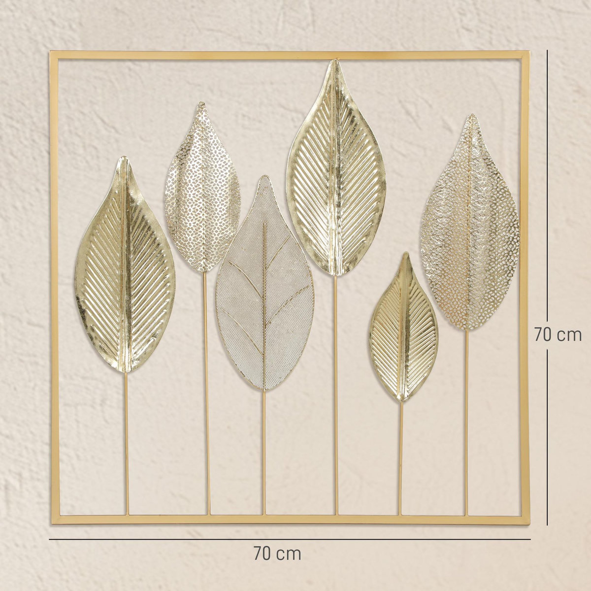 HOMCOM Décoration murale métal doré - Déco murale feuilles - 70 x 70 cm