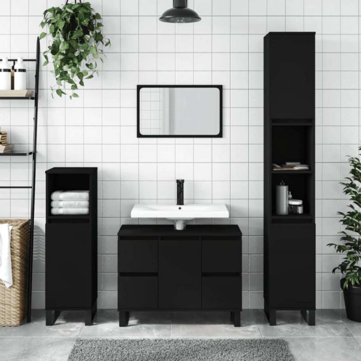 VIDAXL Armoire de salle de bain noir 80x33x60 cm bois d ingénierie