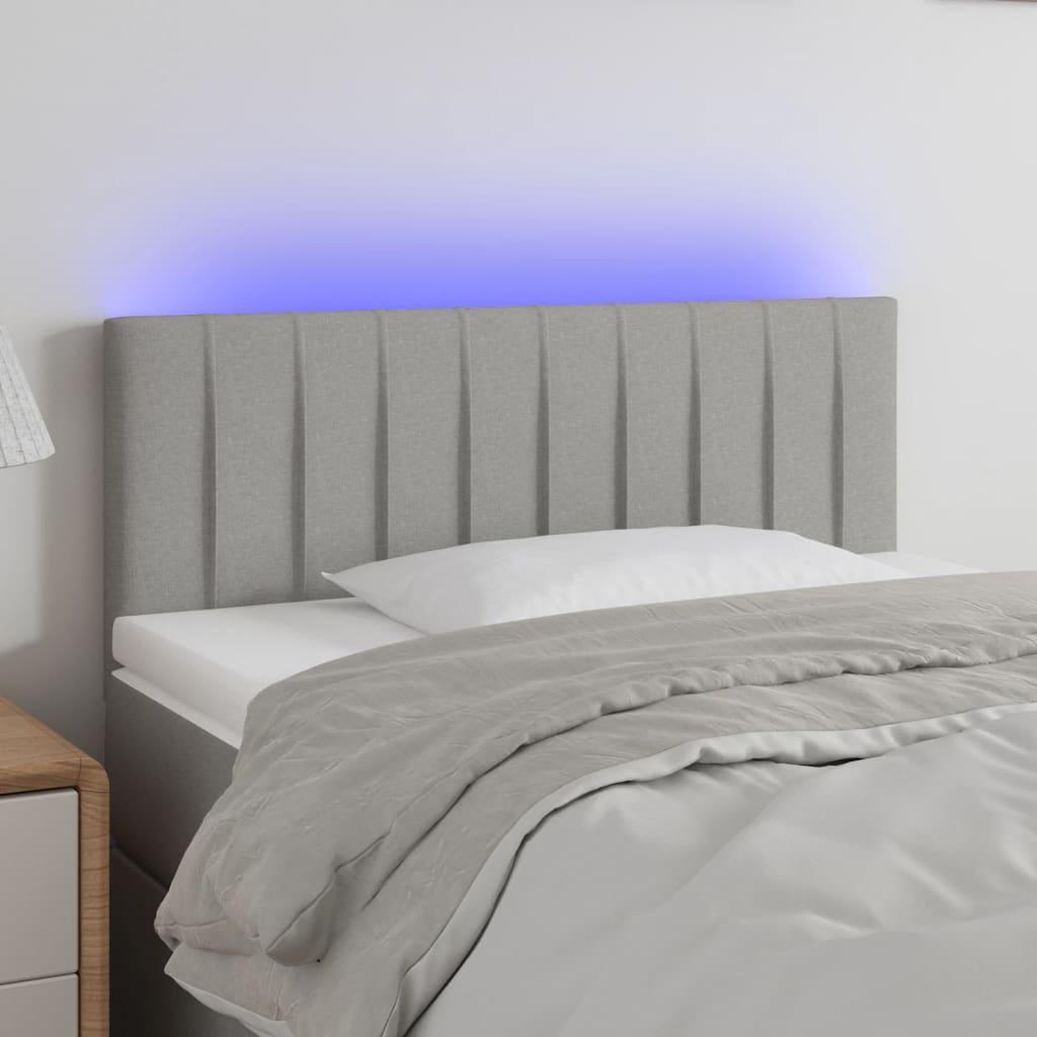 Voir la diapositive 1 : VIDAXL Tete de lit a LED Gris clair 100x5x78/88 cm Tissu