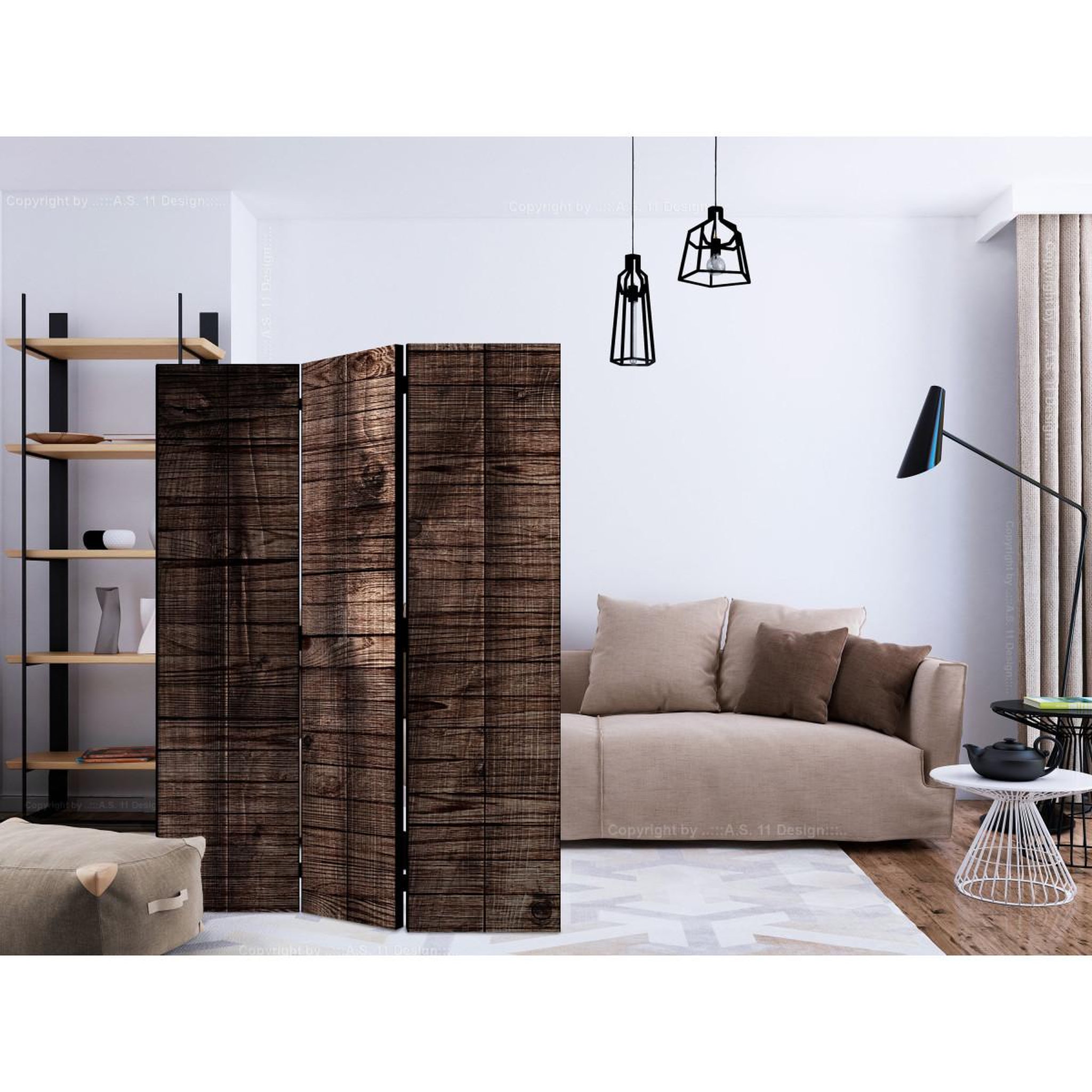 Voir la diapositive 2 : Paris Prix Paravent 3 volets  dark brown boards  135x172cm