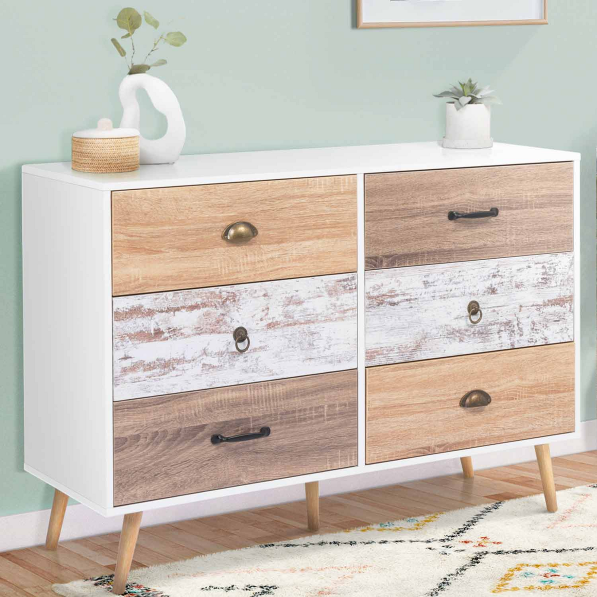 ID MARKET Commode 6 tiroirs BAHIA 115 cm scandinave