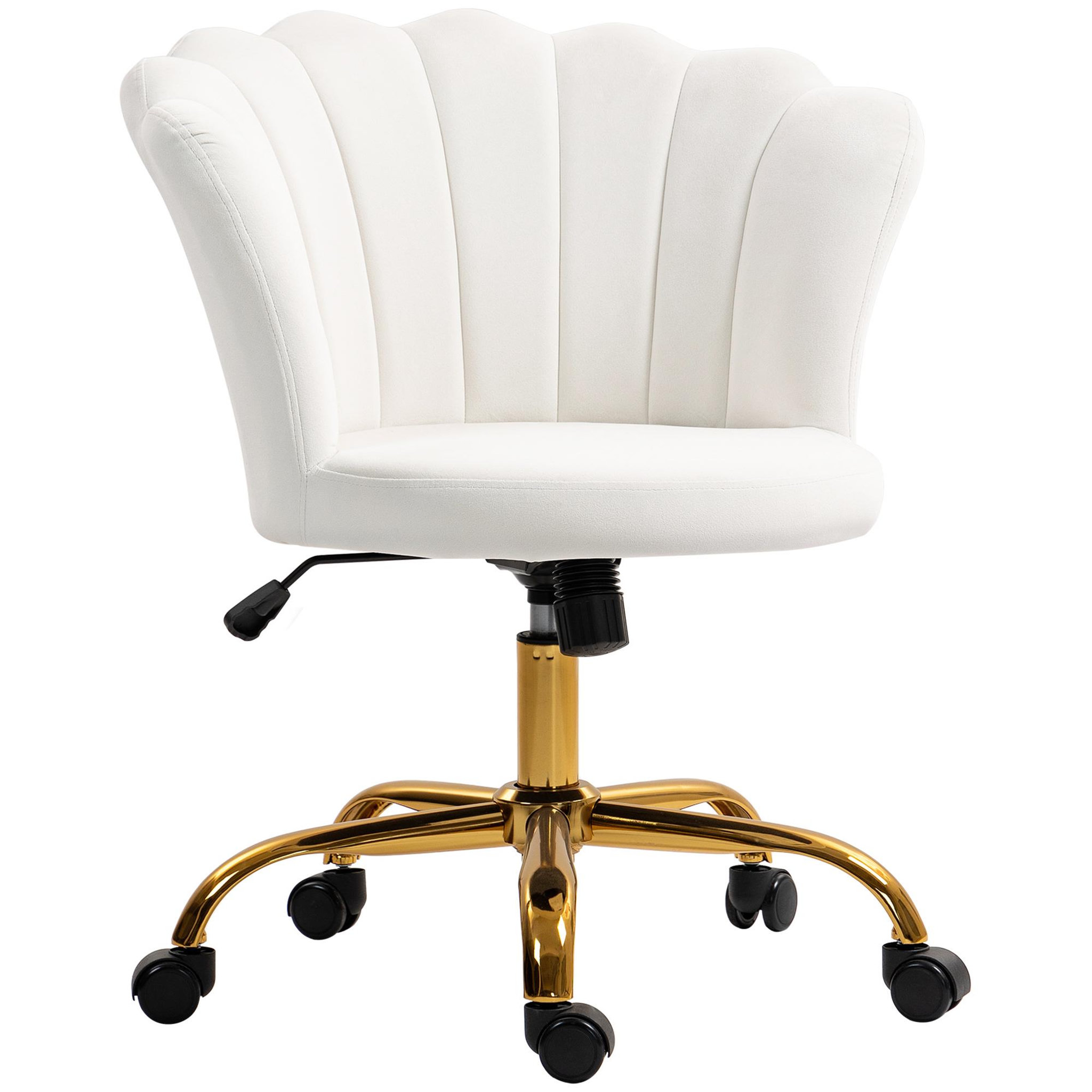 HOMCOM Chaise bureau velours design coquillage piètement acier doré blanc