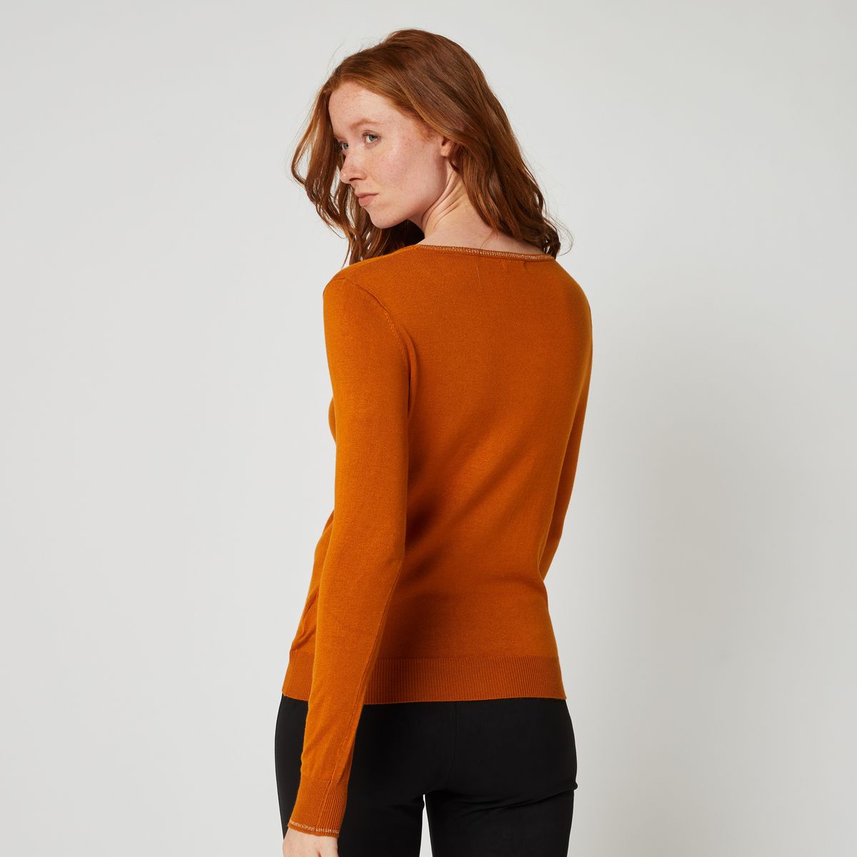 INEXTENSO Pull court col rond moutarde femme