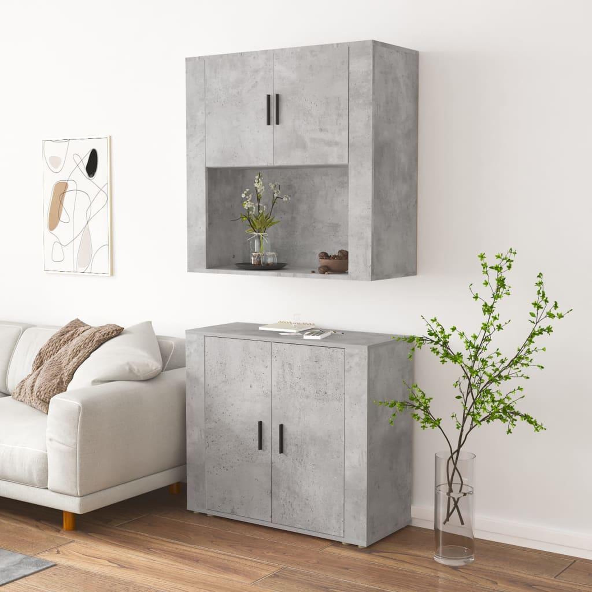 Voir la diapositive 4 : VIDAXL Buffet haut Gris beton Bois d'ingenierie