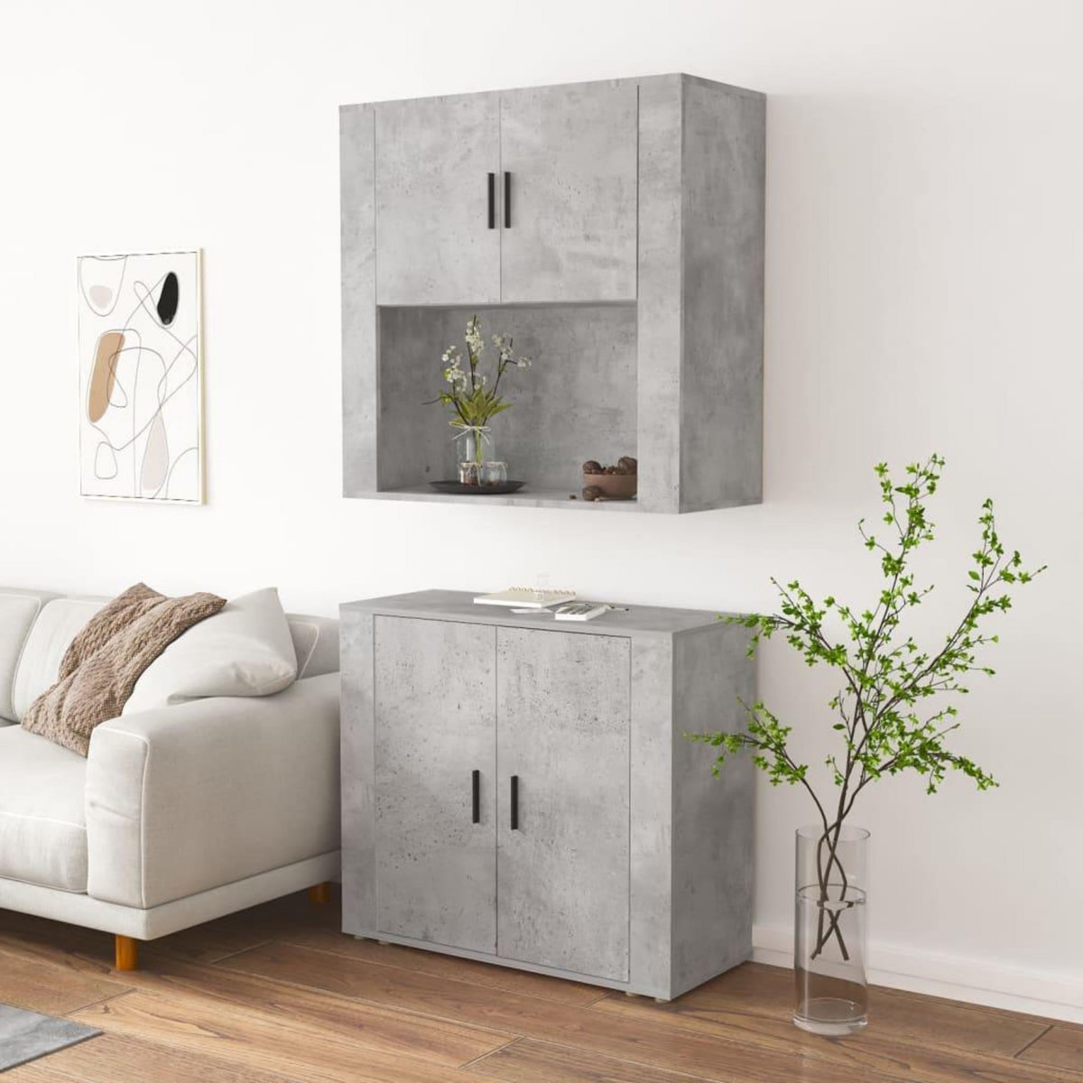 VIDAXL Buffet haut Gris beton Bois d'ingenierie