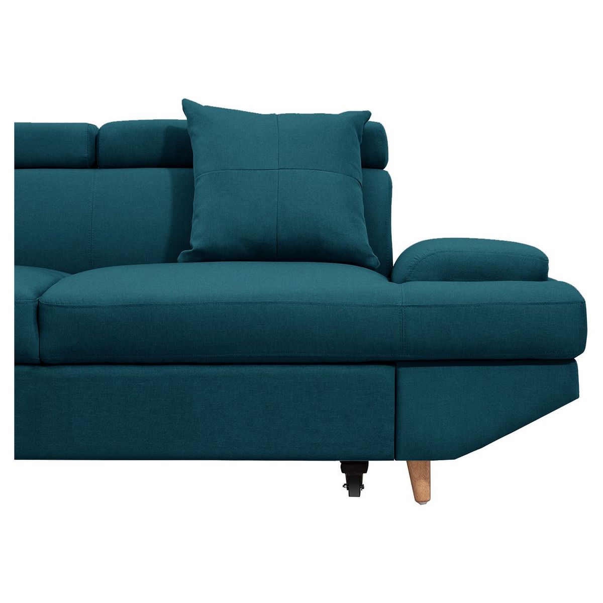 Canapé d'angle gauche convertible 5 places tissu pieds bois clair MARIUS 