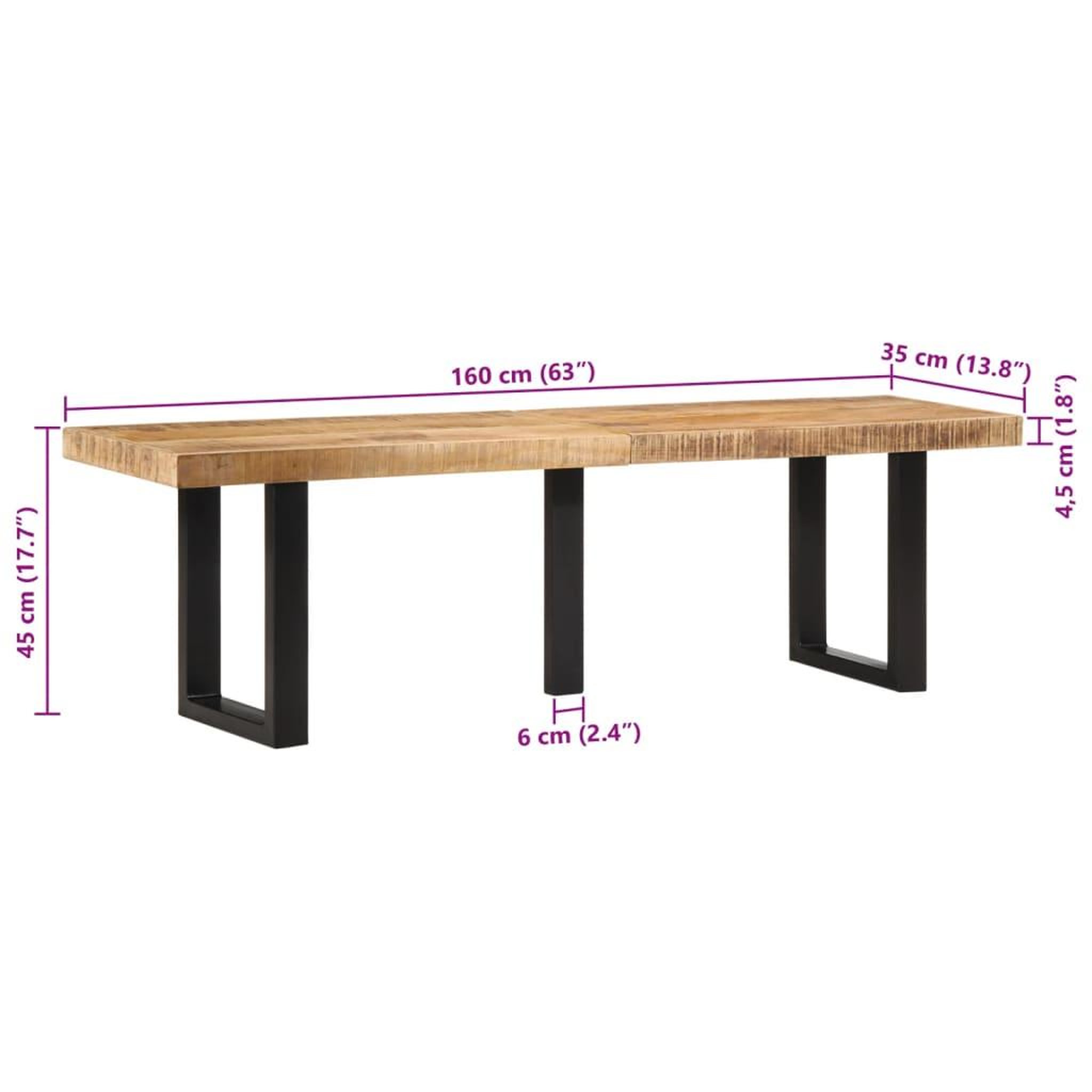 Voir la diapositive 6 : VIDAXL Banc 160 cm bois de manguier brut massif et acier
