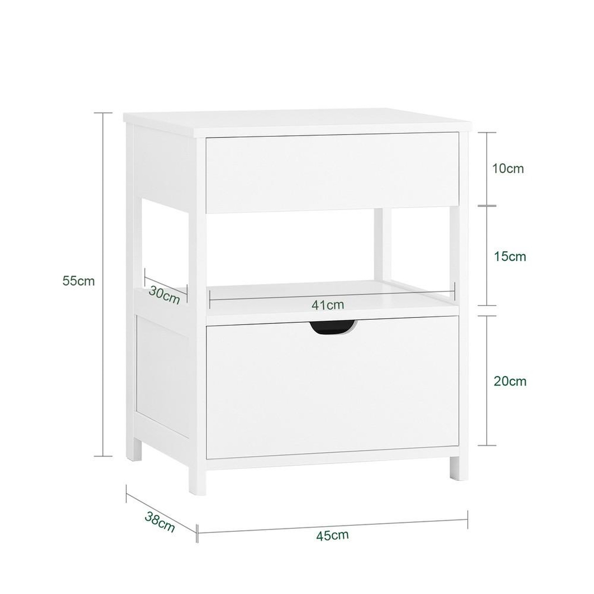 Voir la diapositive 3 : SOBUY SoBuy - Table De Chevet à deux tiroirs - Blanc - 45x38x55cm - Minimaliste - FRG258-II-W
