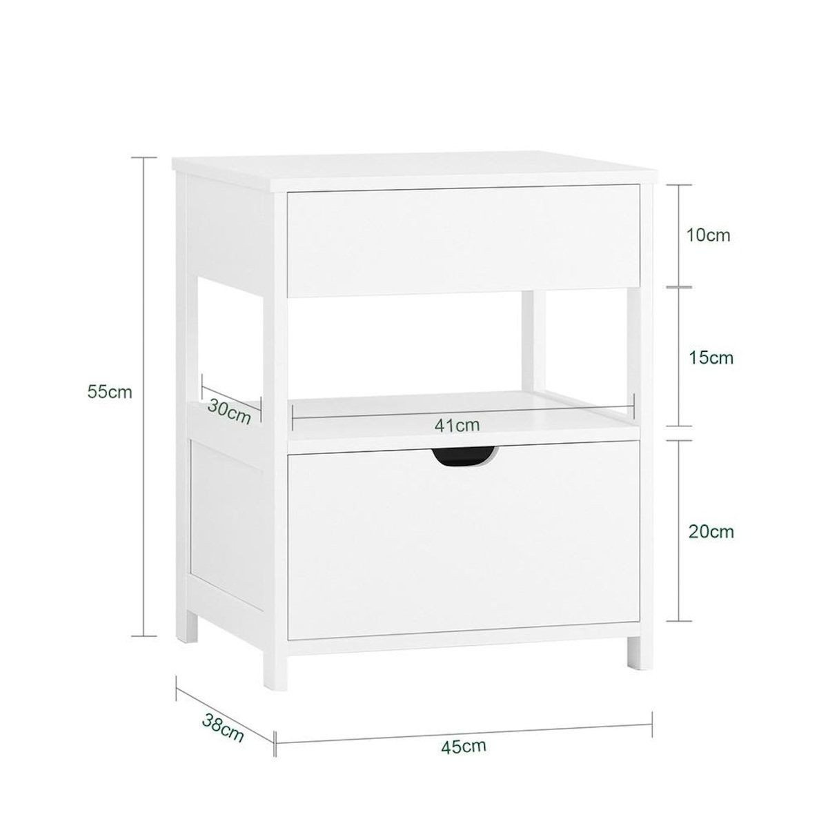 SOBUY SoBuy - Table De Chevet à deux tiroirs - Blanc - 45x38x55cm - Minimaliste - FRG258-II-W