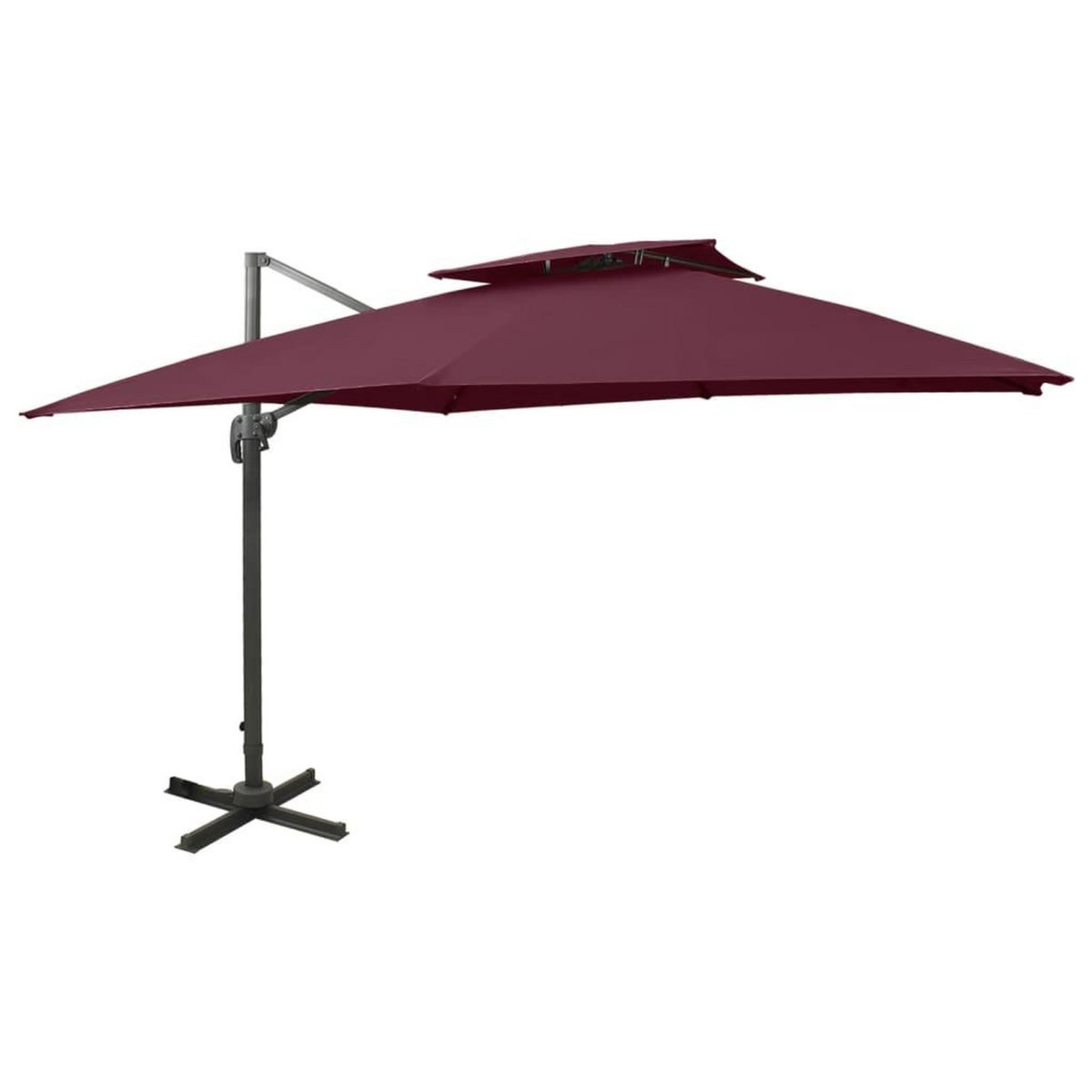 VIDAXL Parasol de jardin en porte-a-faux a double toit rouge bordeaux