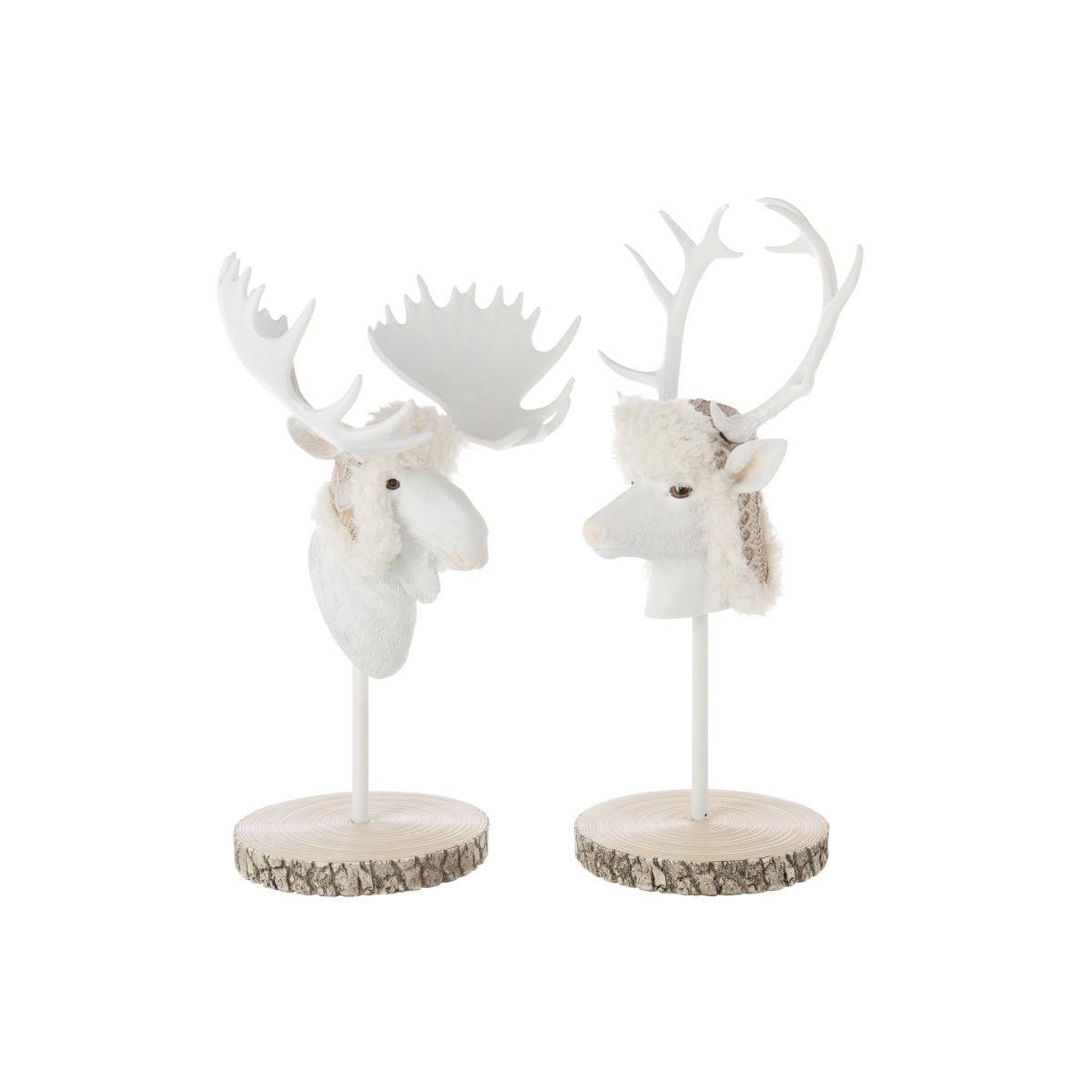 Voir la diapositive 4 : J-LINE Tête de cerf sur socle  imitation fourrure  52cm écru