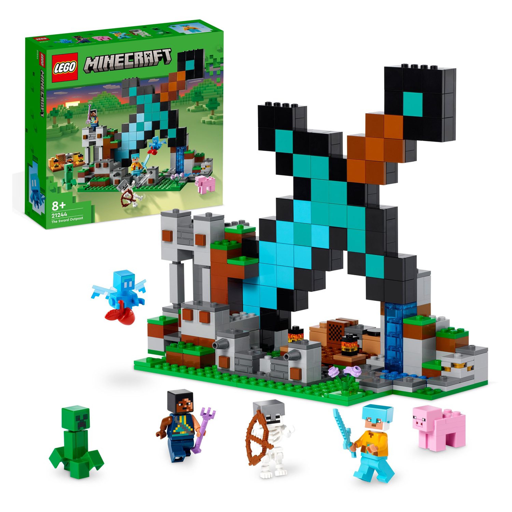 Voir la diapositive 2 : LEGO Minecraft 21244 L'avant poste de l'épée, Jouet de Construction, avec Figurines Creeper, Guerrier Gardien et Squelette,