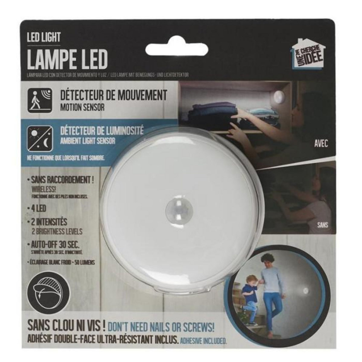 Paris Prix Lampe à Led  Détecteur de Mouvement  7cm Blanc