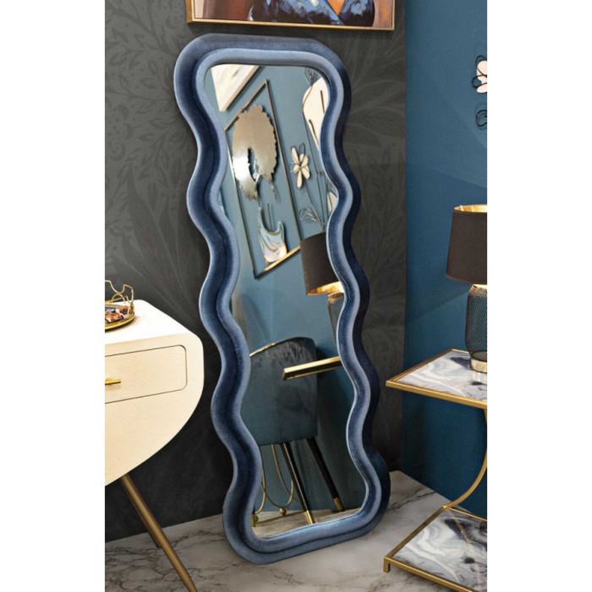 Voir la diapositive 5 : Paris Prix Miroir Mural en Velours  Emily  160cm Bleu