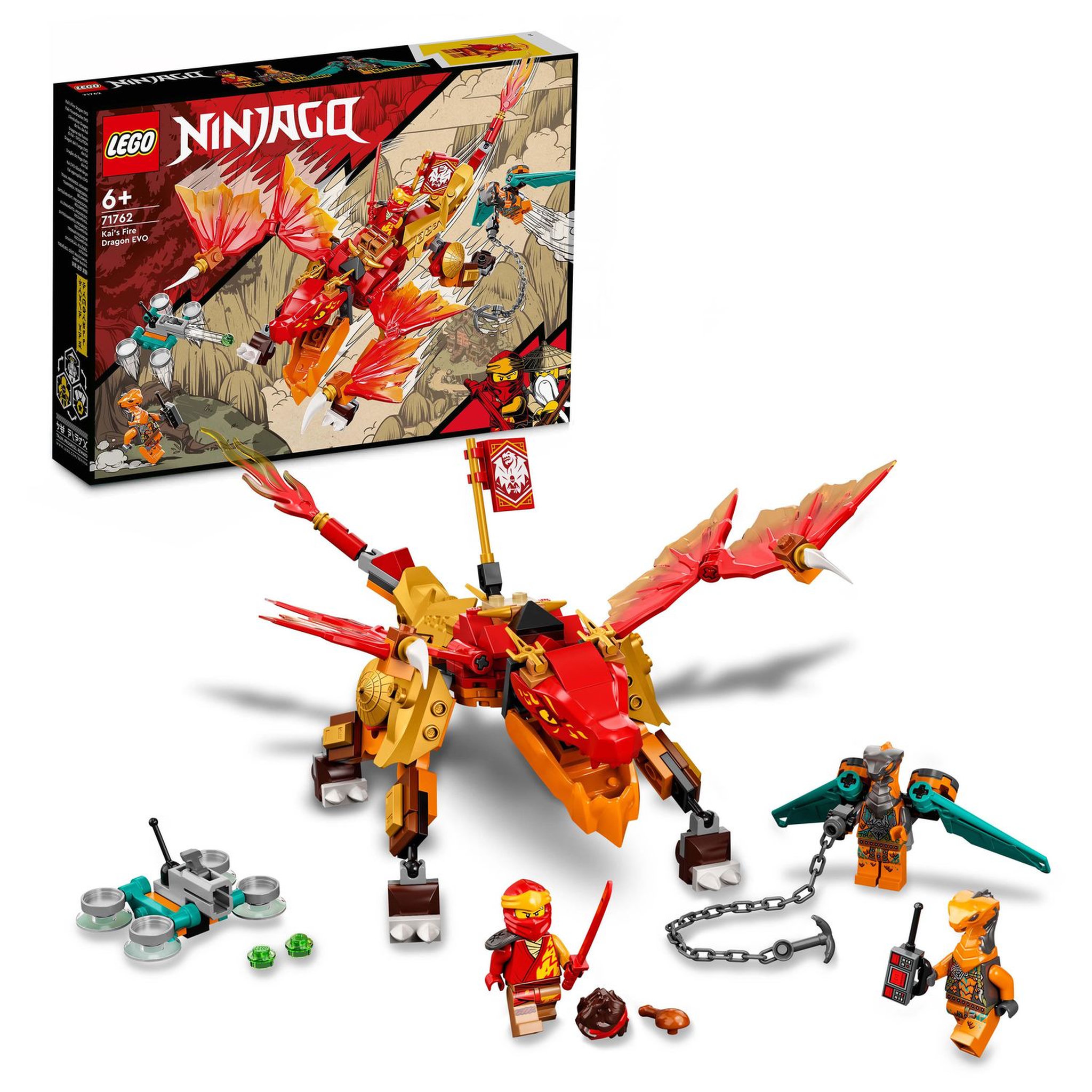 Voir la diapositive 2 : LEGO Ninjago 71762 - Le dragon de feu de Kaï - Évolution, Jouet pour Enfants +6 Ans, Set avec Figurines Guerriers Serpents avec bannière de mission à collectionner