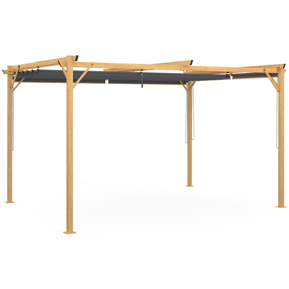 ID MARKET Pergola édition exclusive effet bois toit rétractable 3x4M et 4 stores gris anthracite