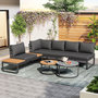 Voir la diapositive 2 : MERAX Salon de jardin 5 places en fer avec 2 tables empilables, pieds réglables, coussins, gris