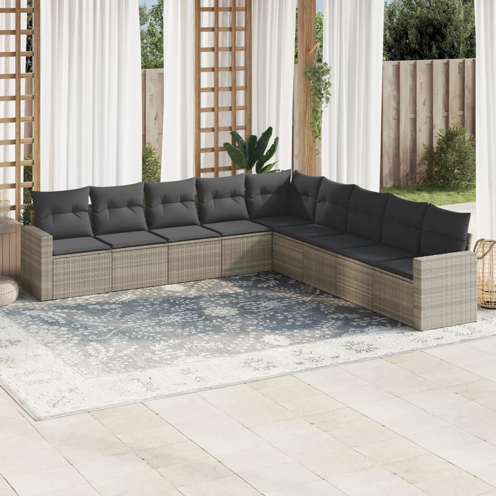 VIDAXL Salon de jardin 9 pcs avec coussins gris clair resine tressee