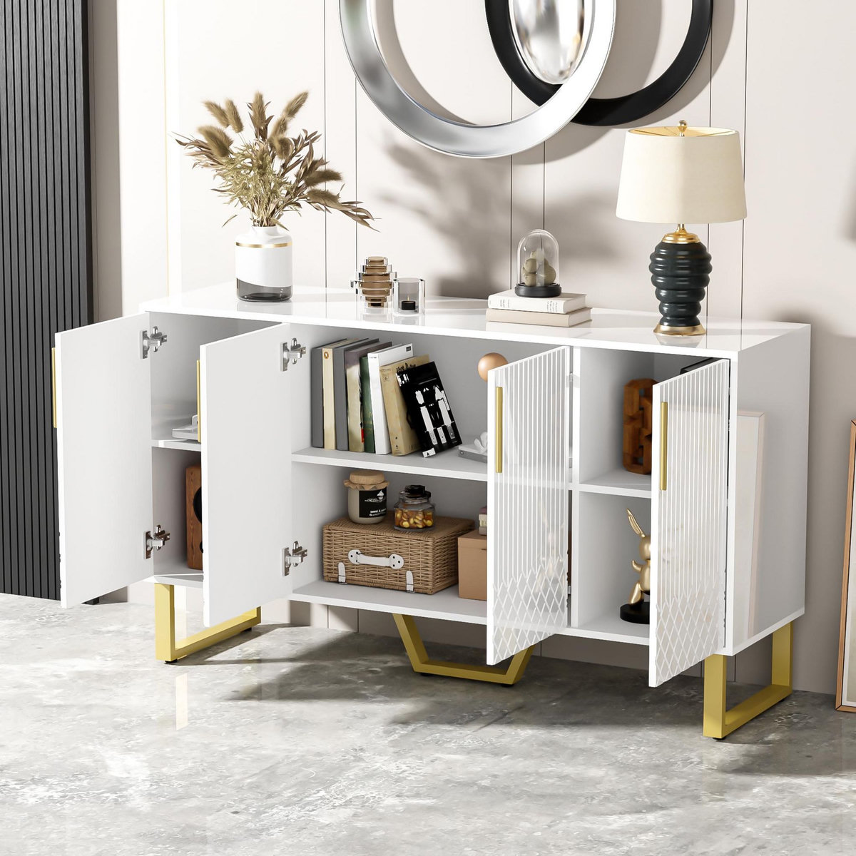 MERAX Buffet 4 porte(s) 0 tiroir(s) - 140 cm blanc mdf