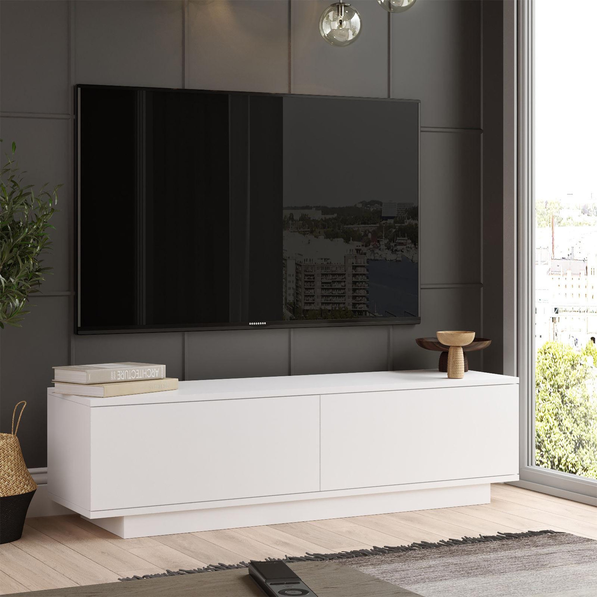 Voir la diapositive 3 : Habitat et Jardin Meuble tv en bois  fn1  - 140 x 35 x 38 cm - blanc