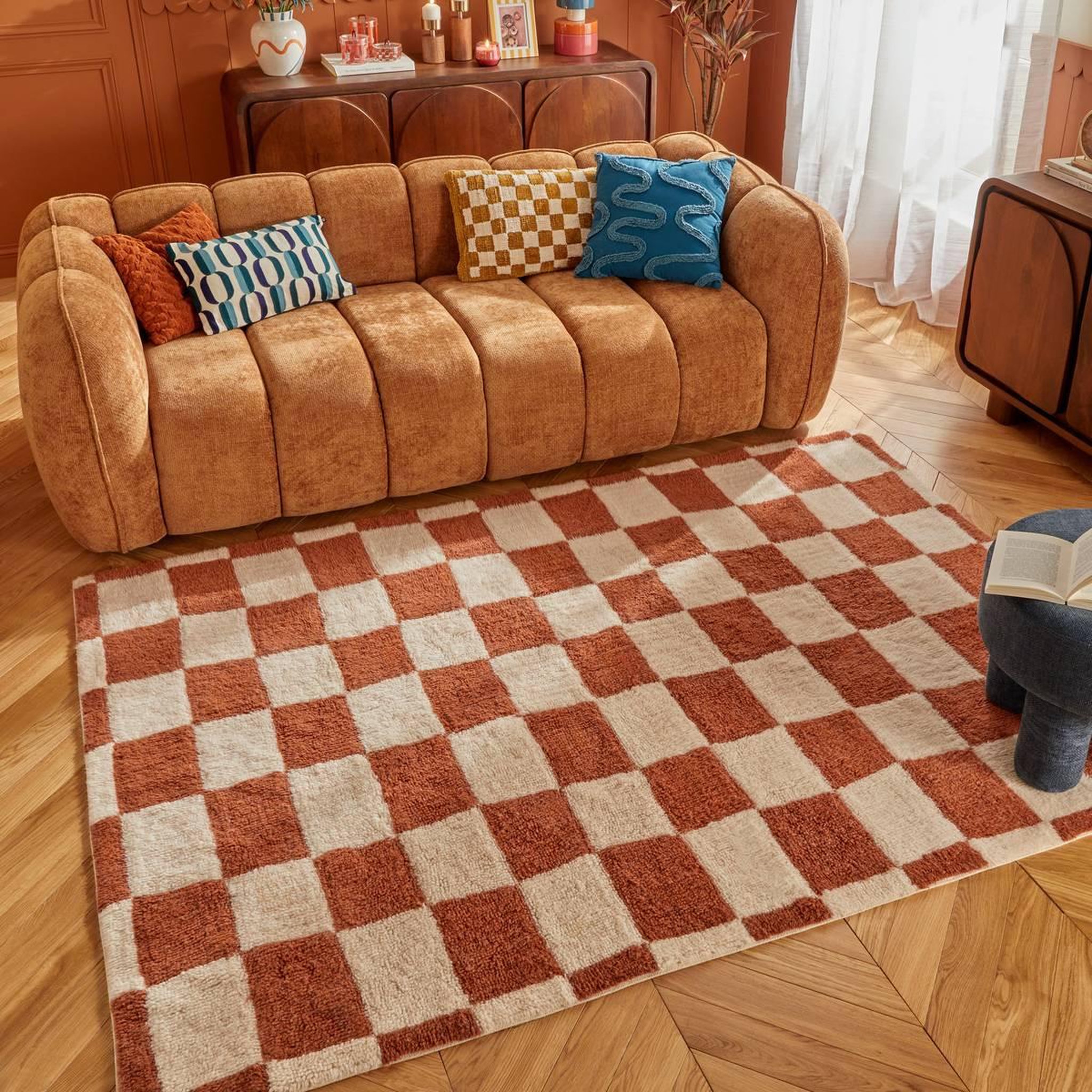 Voir la diapositive 5 : ATMOSPHERA Tapis Damier en Laine  Homy  160x230cm Marron