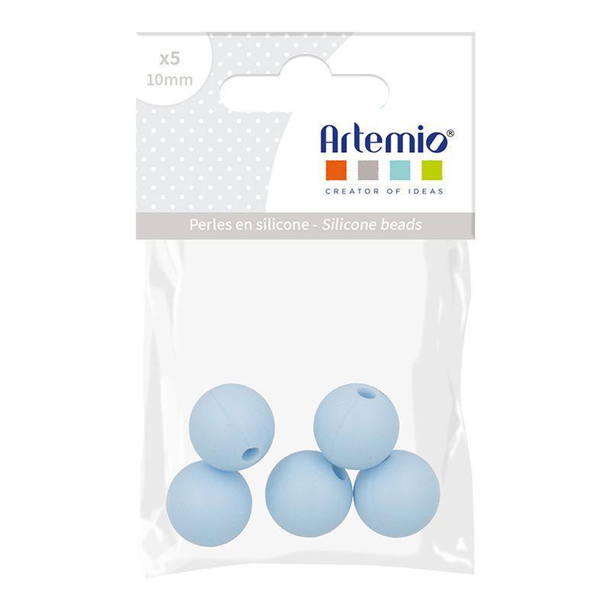 Voir la diapositive 2 : Artemio 5 perles silicone rondes - 10 mm - bleu pastel
