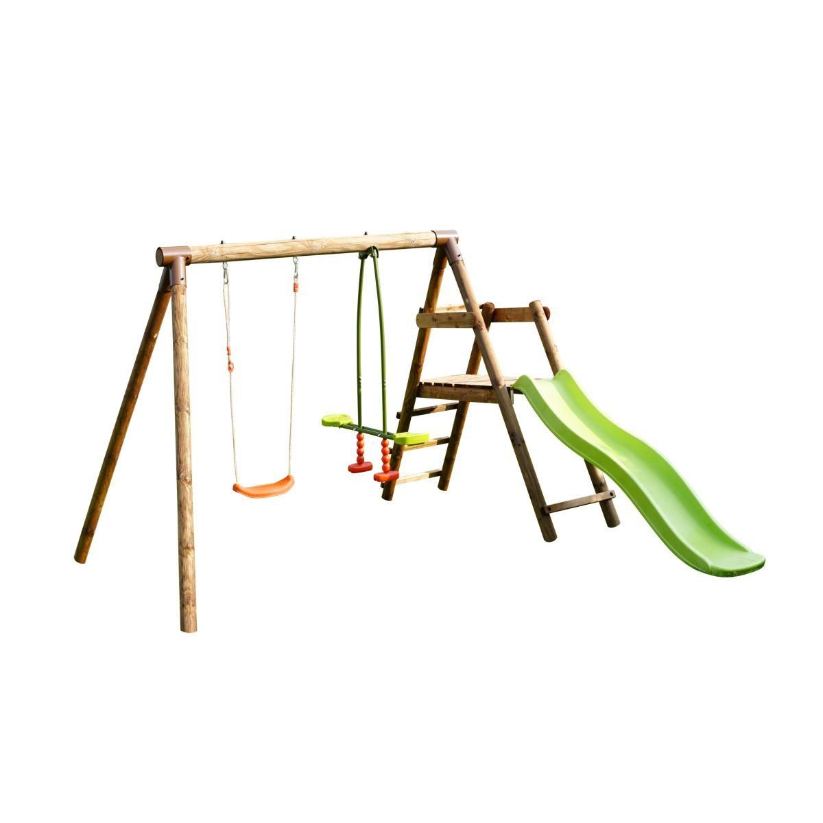 Soulet Portique balançoire avec toboggan - Bois - H1,95m - MENTHE