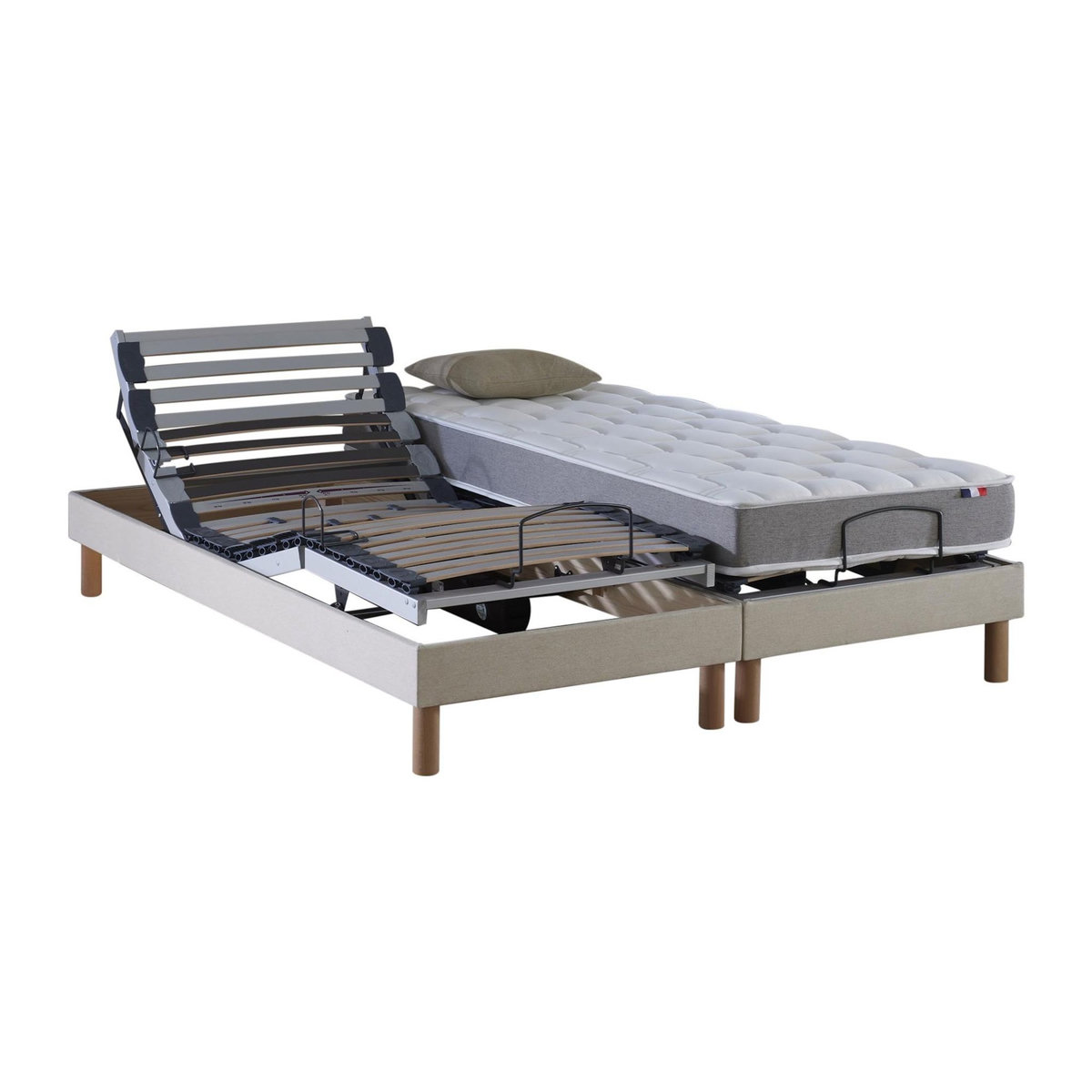 IDLITERIE Ensemble lit électrique relaxation multi lattes + Matelas Mousse à mémoire de forme Couleur - Beige, - 2x70 x 190 cm