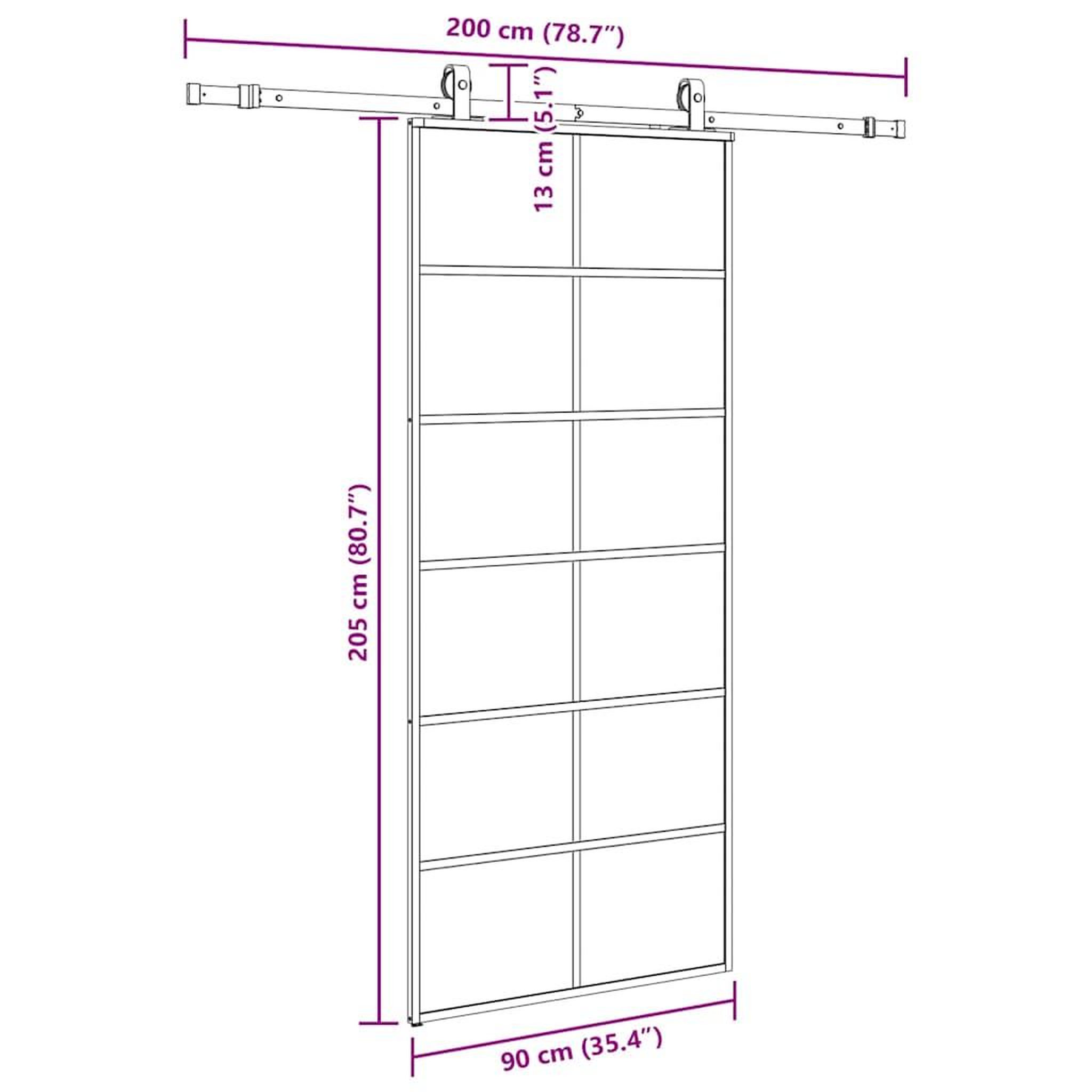Voir la diapositive 6 : VIDAXL Porte coulissante kit de quincaillerie noir 90x205 cm verre ESG