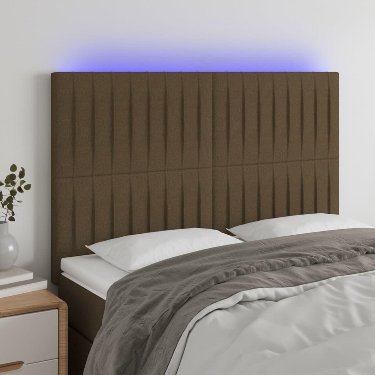 VIDAXL Tete de lit a LED Marron fonce 144x5x118/128 cm Tissu