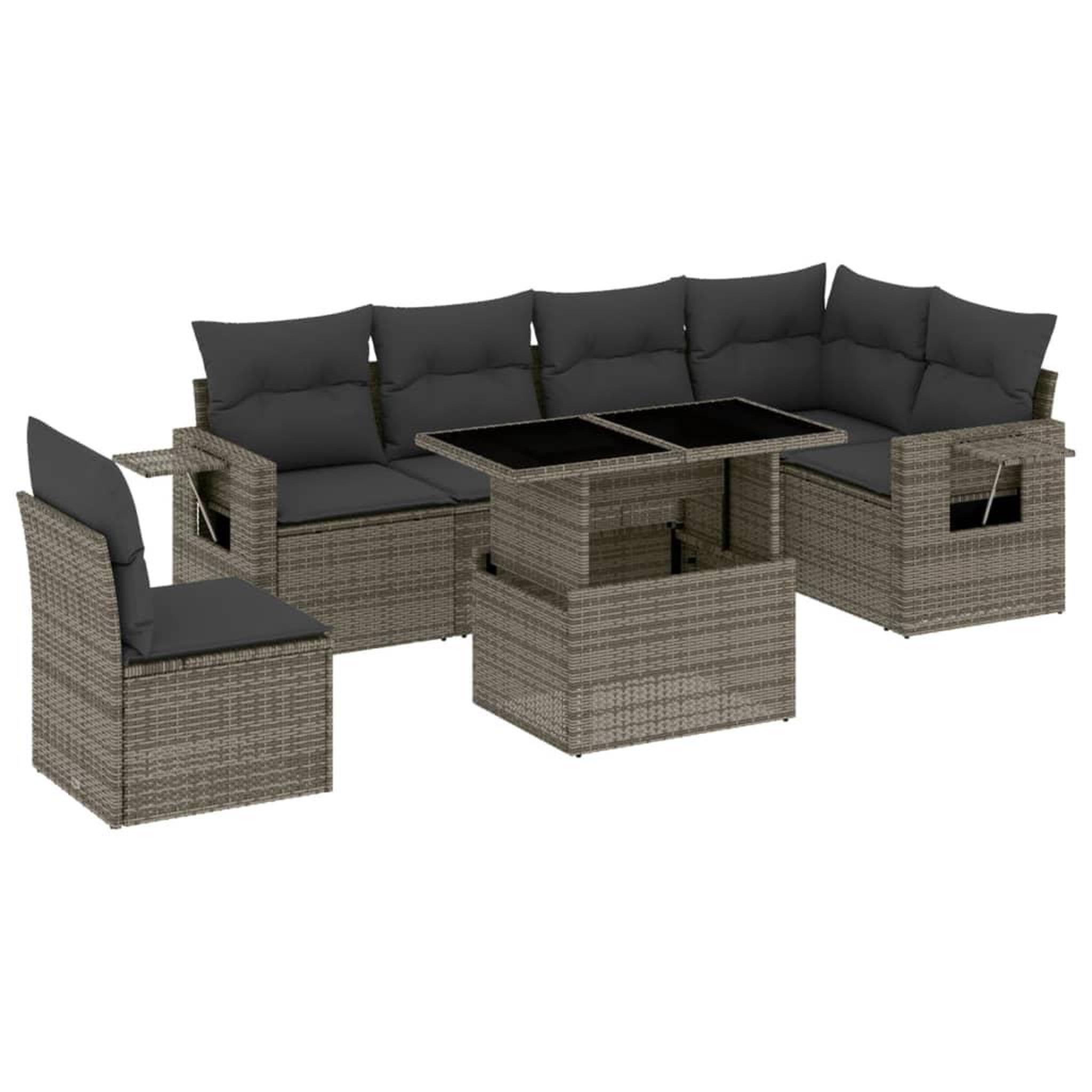 Voir la diapositive 2 : VIDAXL Salon de jardin avec coussins 7 pcs gris resine tressee