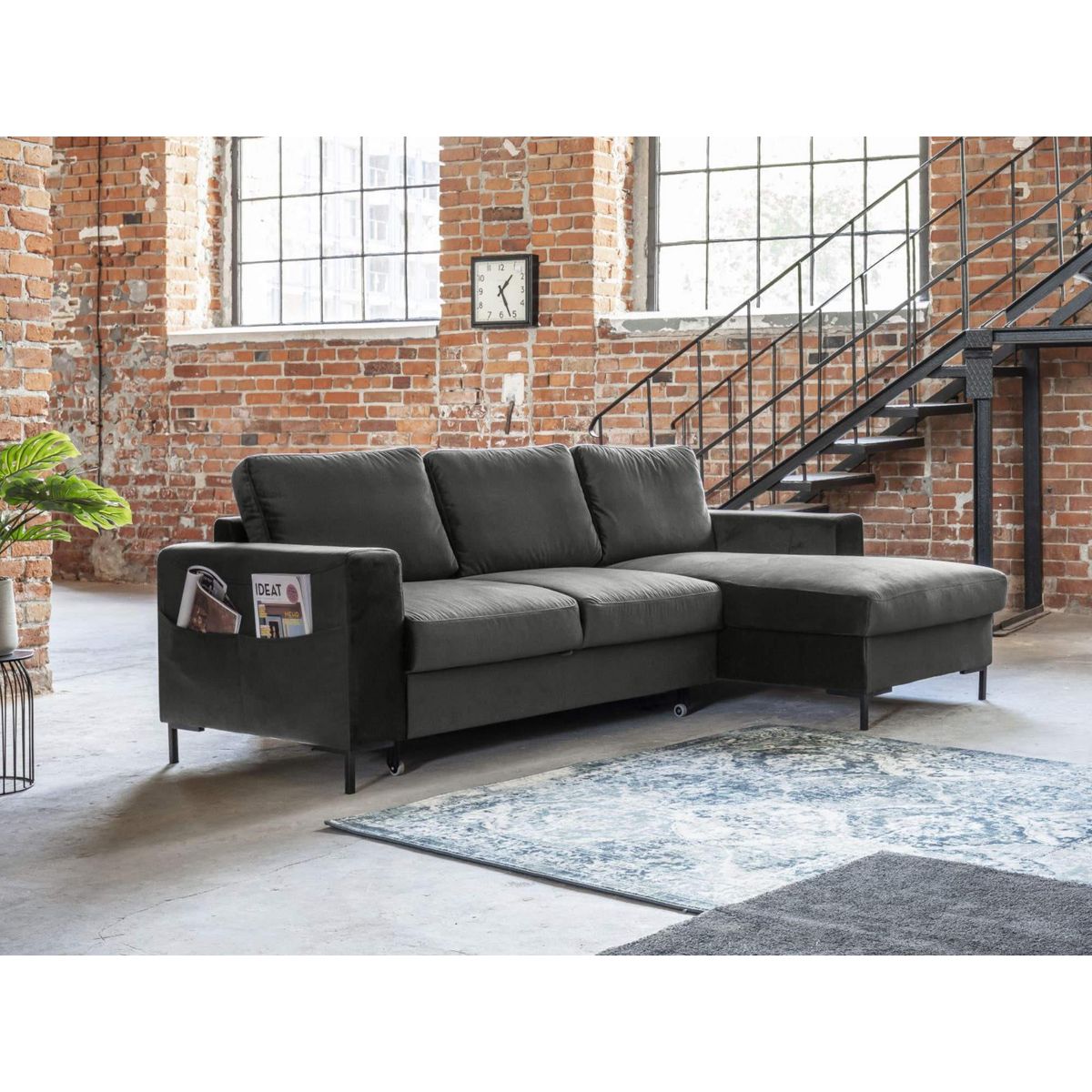 BEST MOBILIER Lilly - canapé d'angle droit - 4 places - convertible avec coffre - en velours