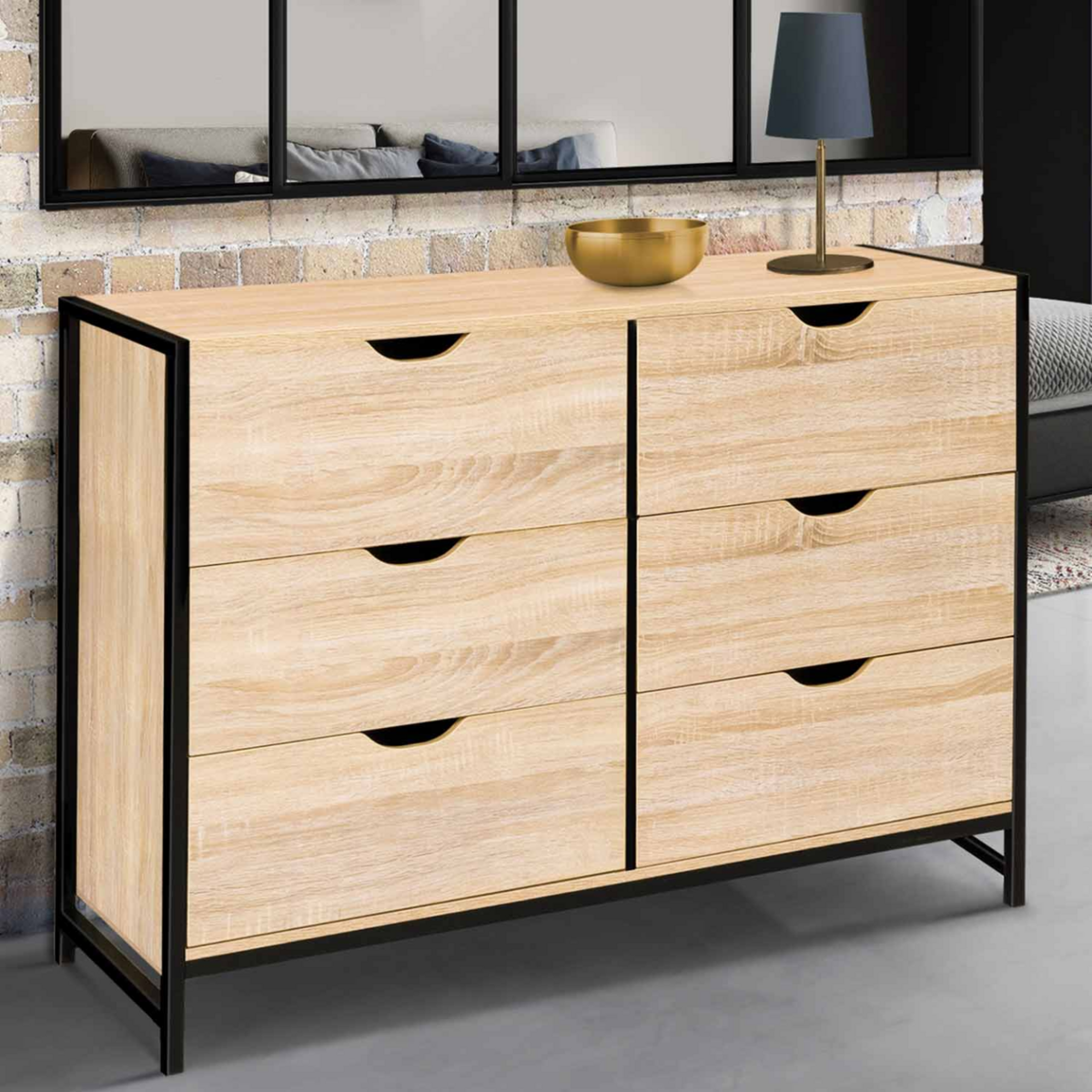ID MARKET Commode 6 tiroirs DETROIT 115 cm design industriel