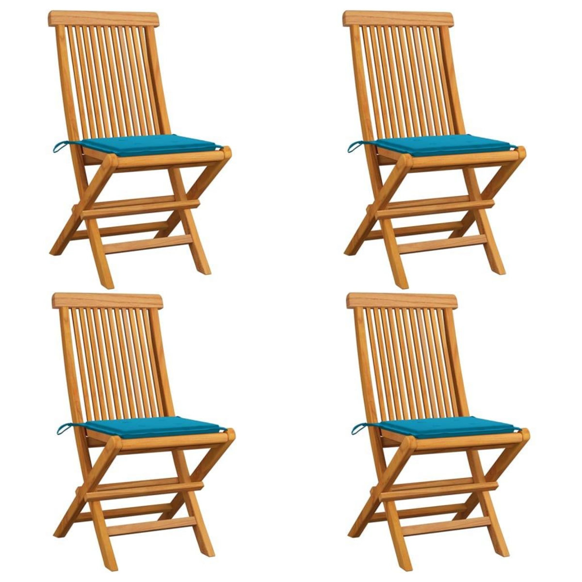 VIDAXL Chaises de jardin et coussins bleu lot de 4 Bois de teck massif