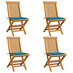 VIDAXL Chaises de jardin et coussins bleu lot de 4 Bois de teck massif