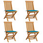 Voir la diapositive 1 : VIDAXL Chaises de jardin et coussins bleu lot de 4 Bois de teck massif