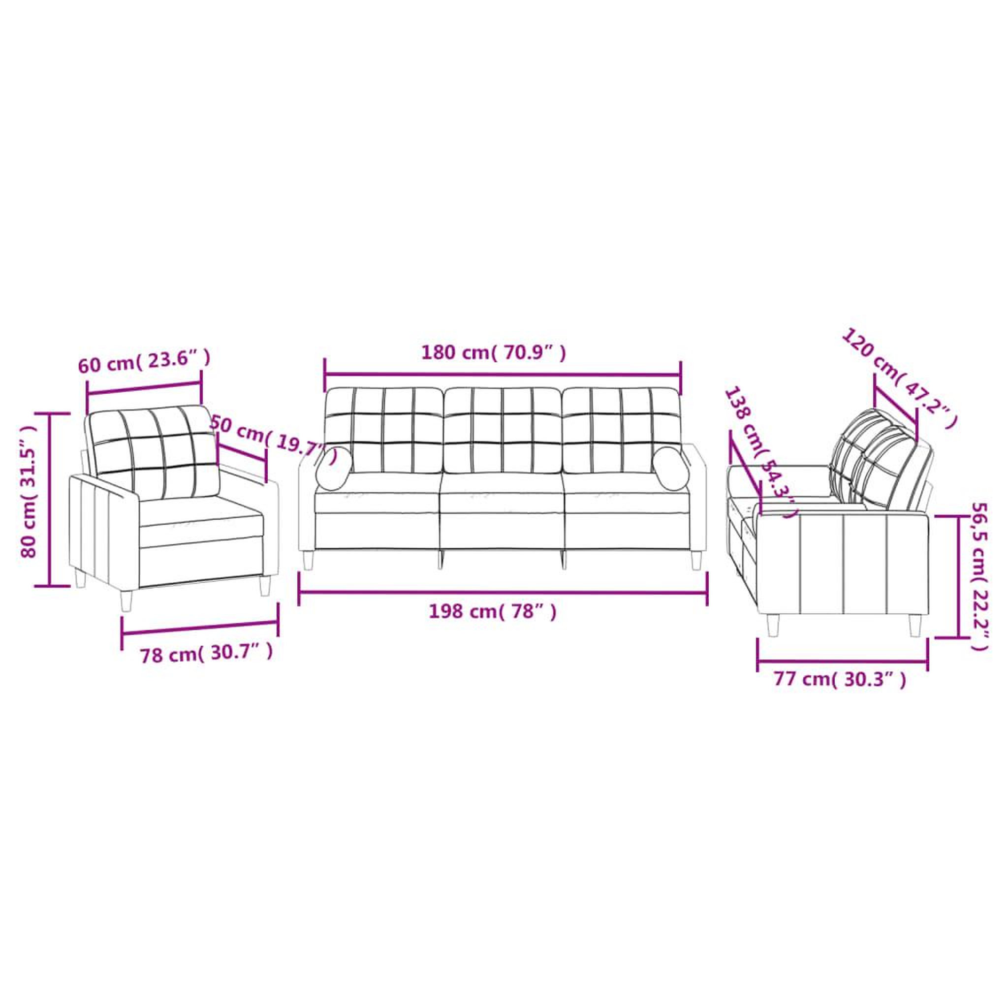 Voir la diapositive 6 : VIDAXL Ensemble de canapes 3 pcs avec coussins rouge bordeaux tissu