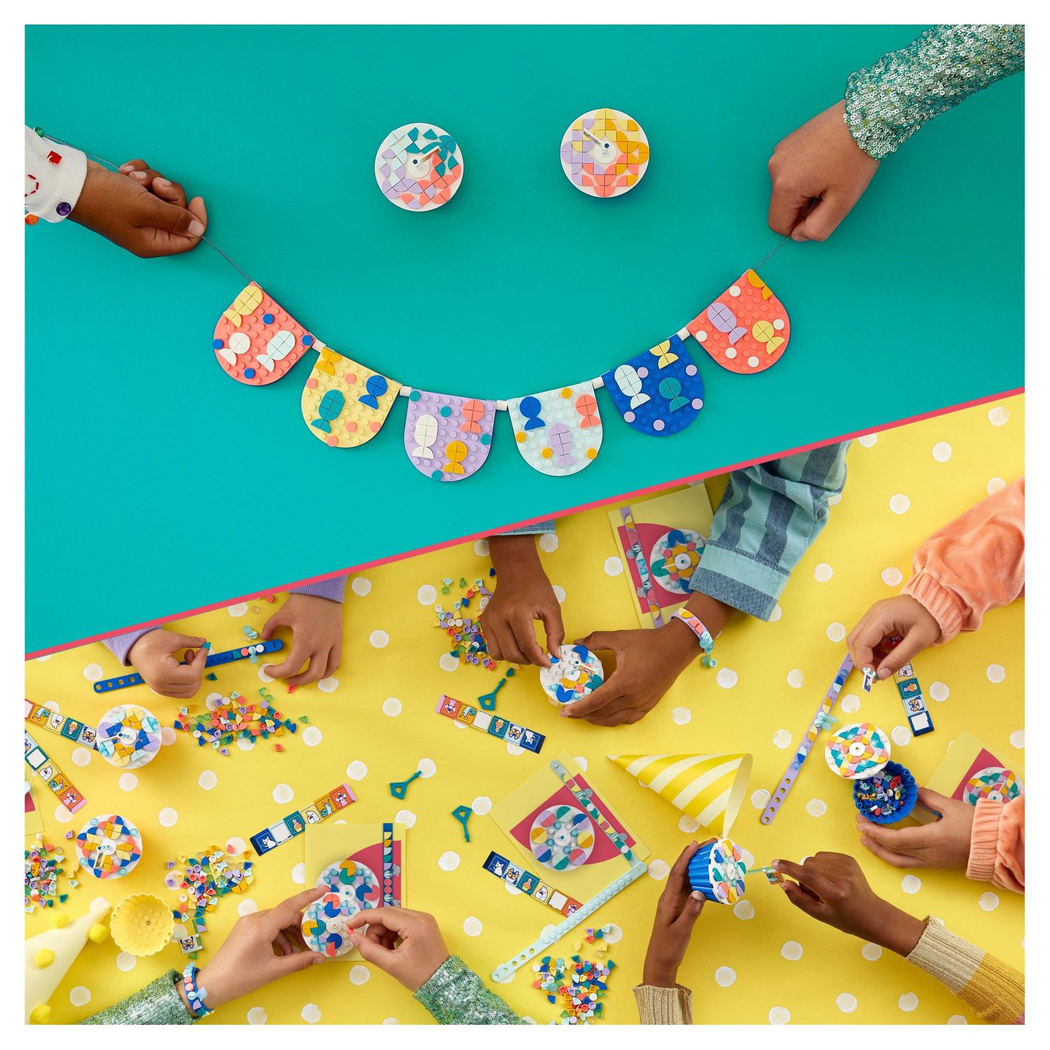Voir la diapositive 8 : LEGO DOTS 41806 Le kit de fête ultime, eux Anniversaire, Cadeau pour Sachets de Fête, avec Cupcakes, Jouets Bracelets et Guirlandes, Décoration
